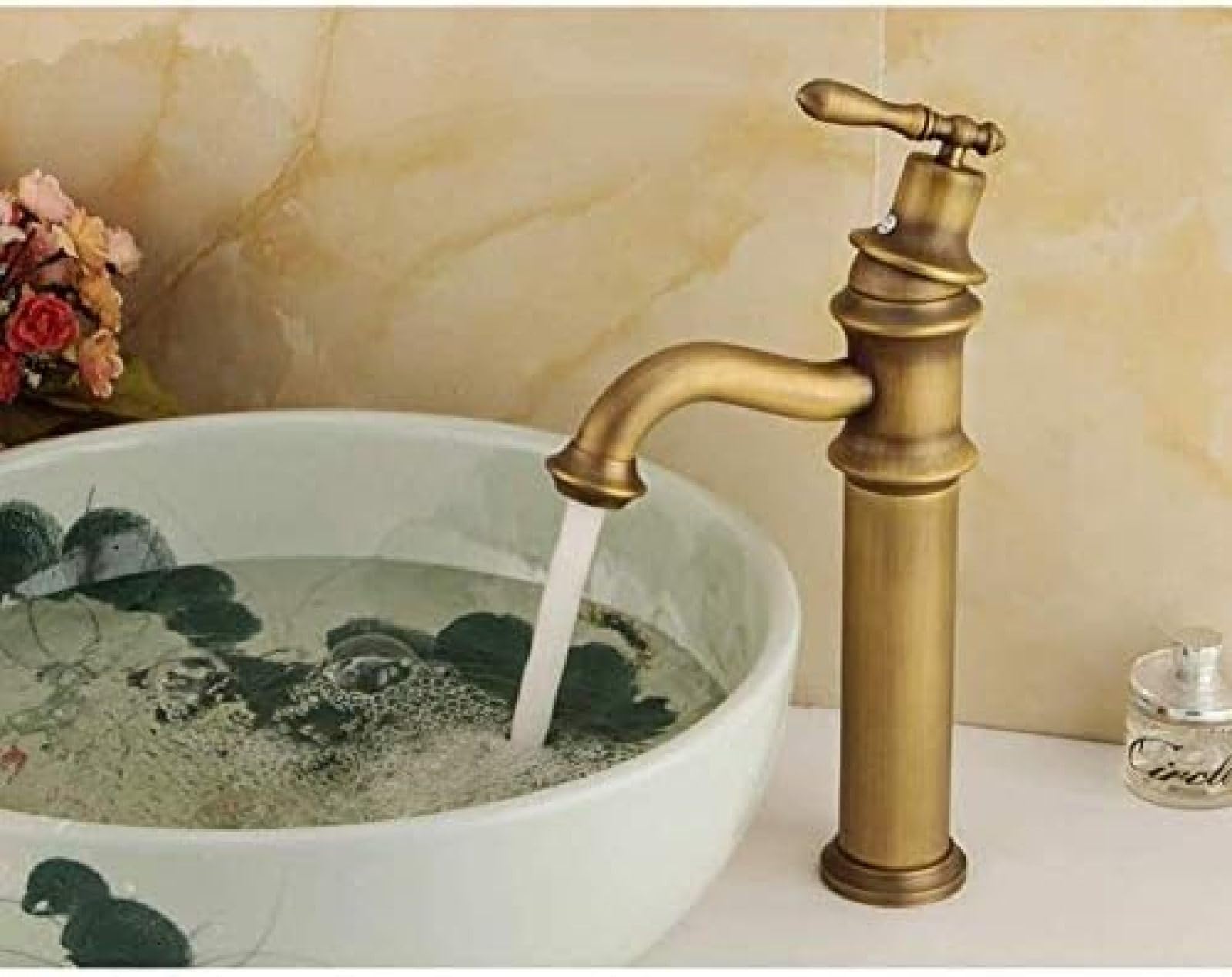 CRJUS Brushed Antique Copper Kitchen Tap with Double Control Handle, High Basin Faucet for Hot and Cold Water, European Style for Modern and Vintage Kitchens