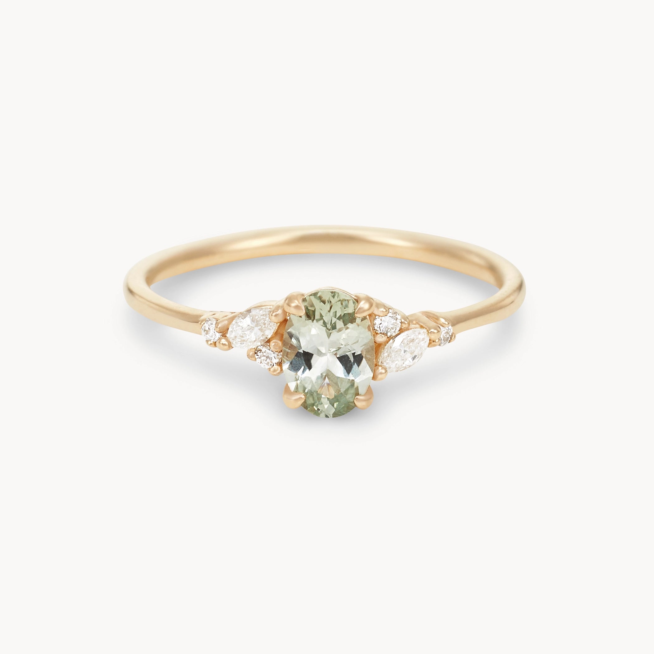 Love's Reverie Unique 14K Yellow Gold Ring with Celadon Oval Cut Sapphire – Perfect for Engagement, Anniversary & Special Occasions