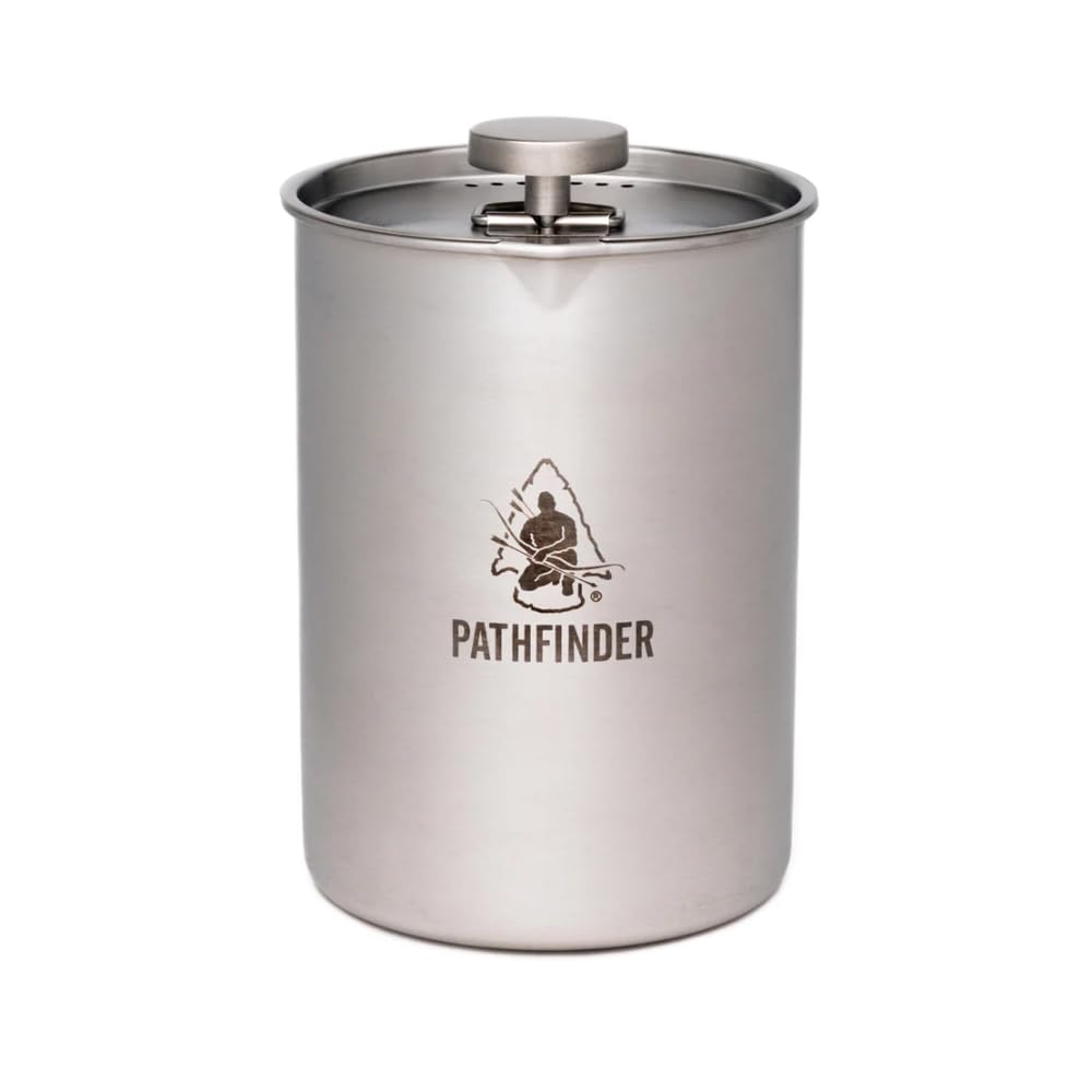 Best French Press Coffee Maker for Camping & Travel - The Pathfinder School Stainless Steel Portable Coffee Press - Perfect for Outdoor Adventures, Hiking & Backpacking