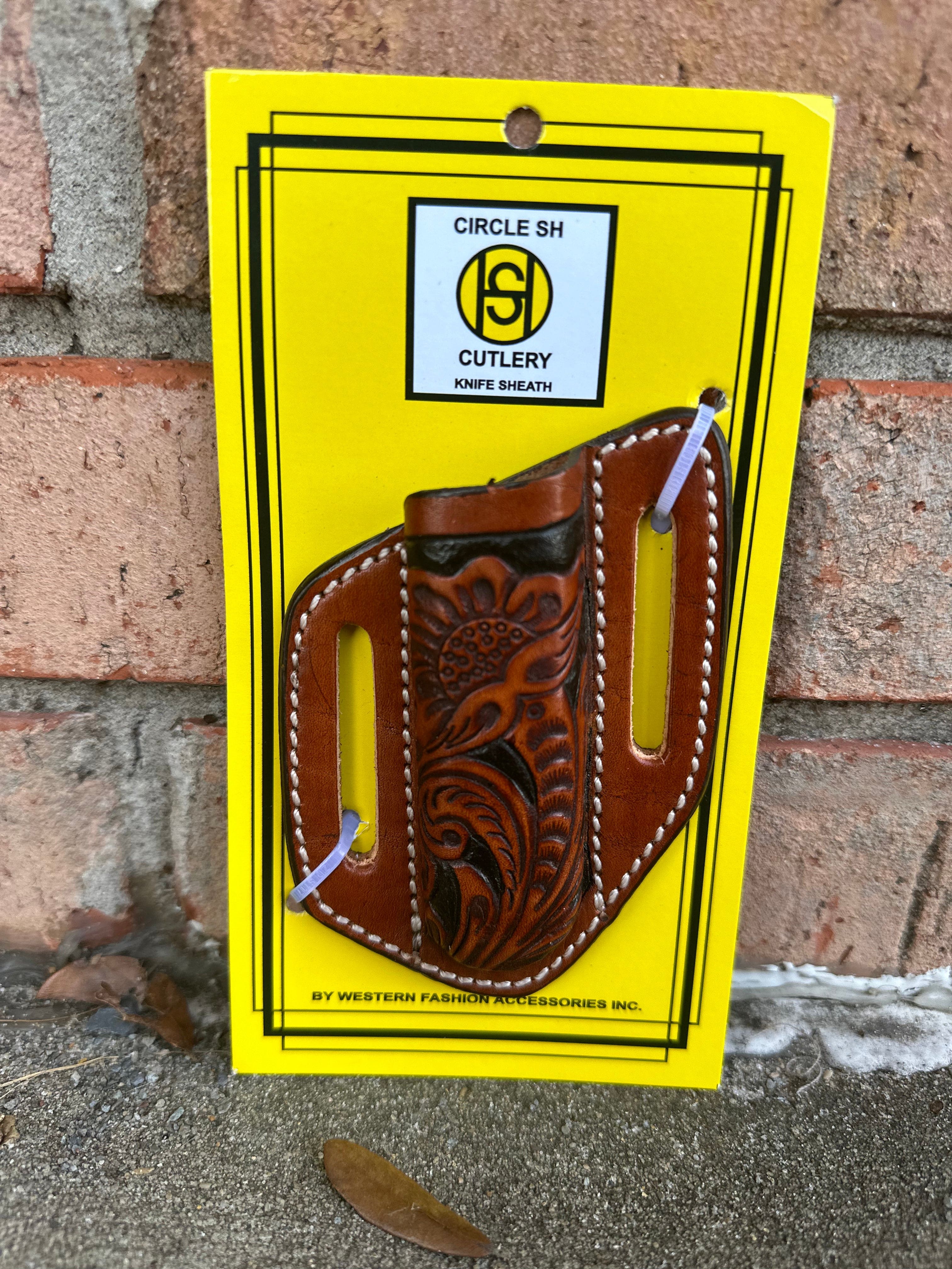 Circle SH Floral Tooled Leather Knife Sheath - Handcrafted IK 9 Hunting Knife Cover - Perfect for Outdoor Camping, Hunting & Bushcraft Activities