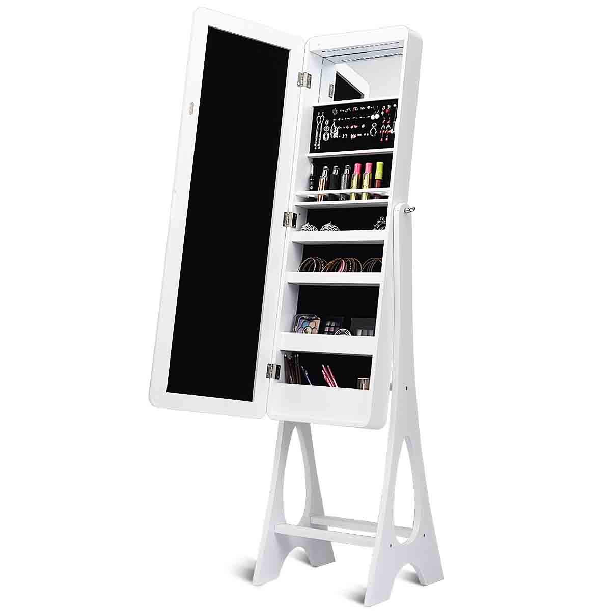 WATERJOY Jewelry Armoire with LED Mirror - Free Standing Jewelry Cabinet Organizer with Lights, White - Perfect for Bedroom, Closet & Dressing Room Organization