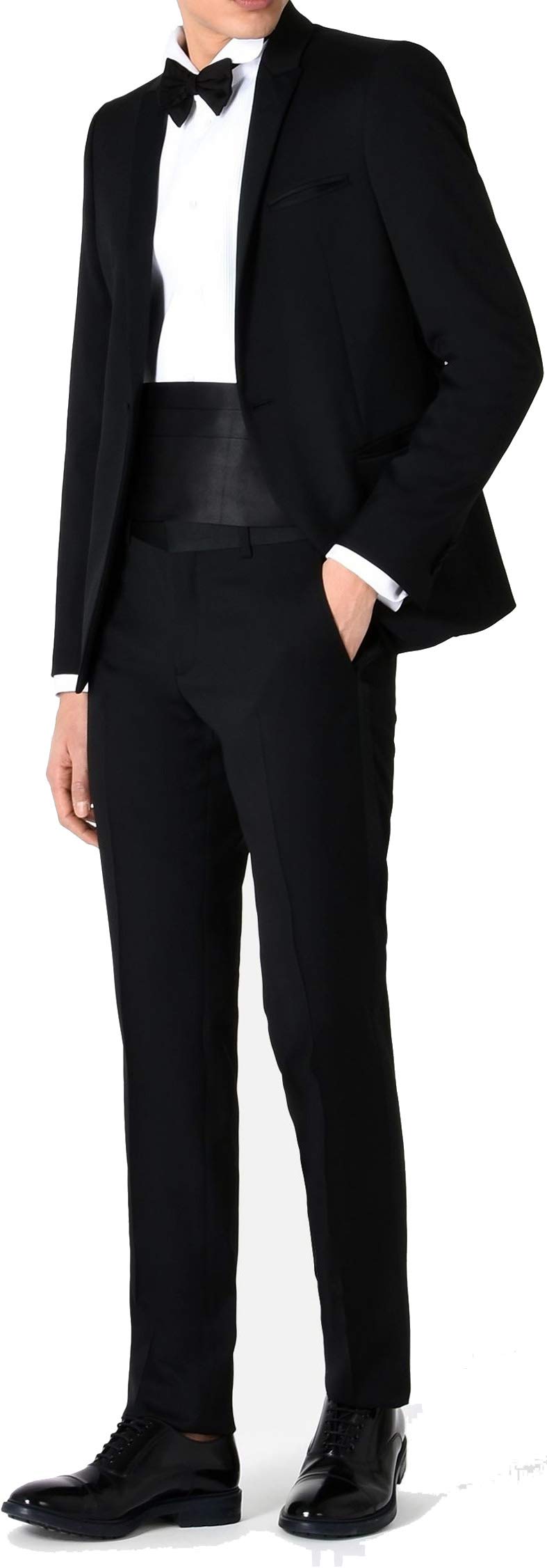 Premium Black 2-Button Men's Tuxedo Suit Set - 5 Piece Formalwear (Jacket, Pants, Dress Shirt, Bow Tie & Cummerbund) for Weddings, Prom & Black Tie Events