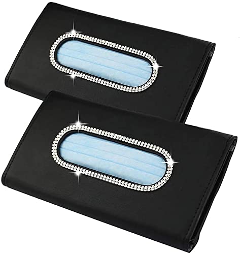Yijueled 2 Pack Crystal Leather Car Tissue Holder - Luxury Sun Visor Napkin Dispenser for Vehicle (White) | Perfect for Road Trips, Daily Commute & Car Organization Accessories