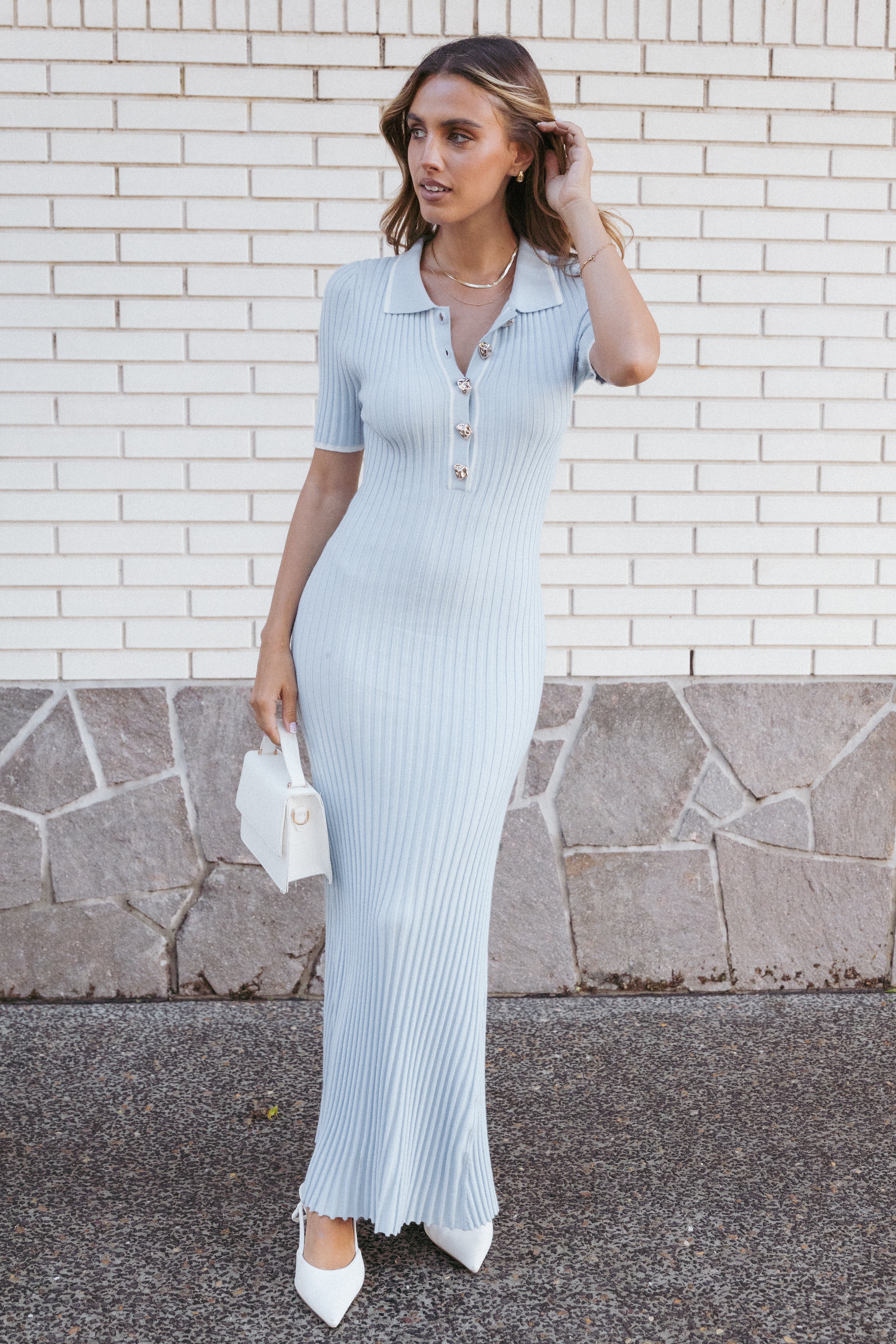 Crawford Women's Short Sleeve Knit Dress in Pale Blue - Casual Summer Dress for Beach, Vacation & Everyday Wear