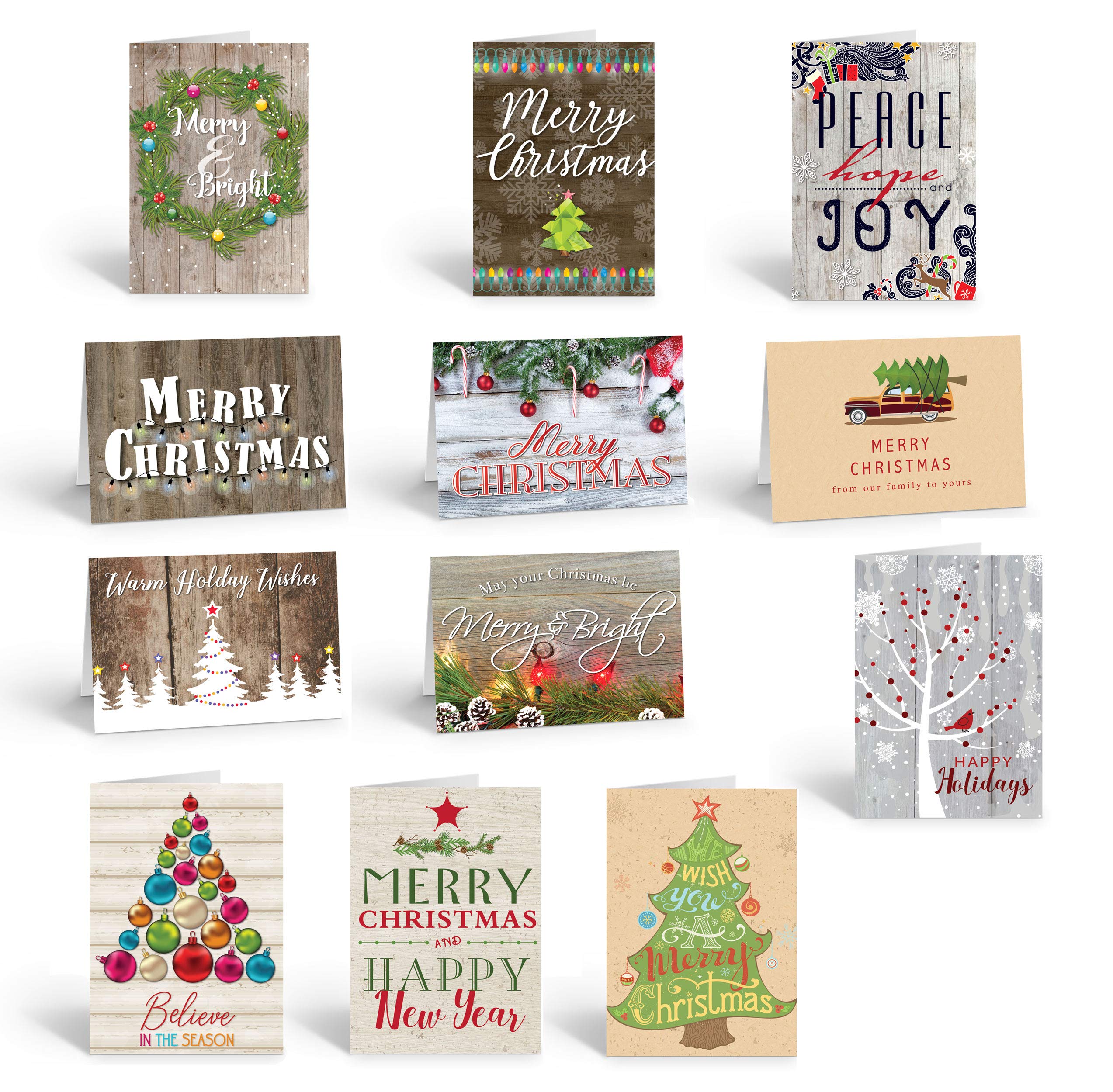 Rustic Christmas Cards Boxed Set - 12 Handmade Holiday Greeting Cards with Envelopes for Festive Season Gifting & Decor