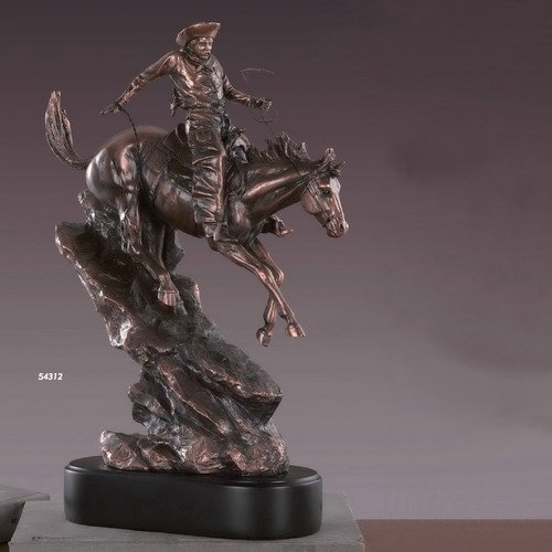 11.5x17 Inch Bronze Electroplated Resin Western Cowboy Statue Sculpture - Western Decor, Home Office & Ranch Style Decoration