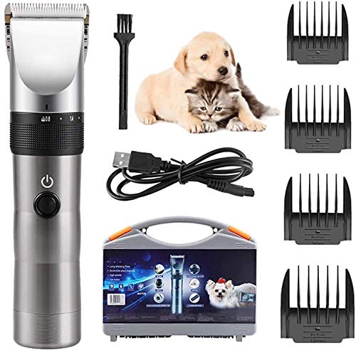 Low Noise Rechargeable Cordless Dog Clippers - Professional Pet Grooming Kit with 4 Comb Guides for Dogs, Cats & Small Animals | Perfect for Home Grooming & Pet Salon Use