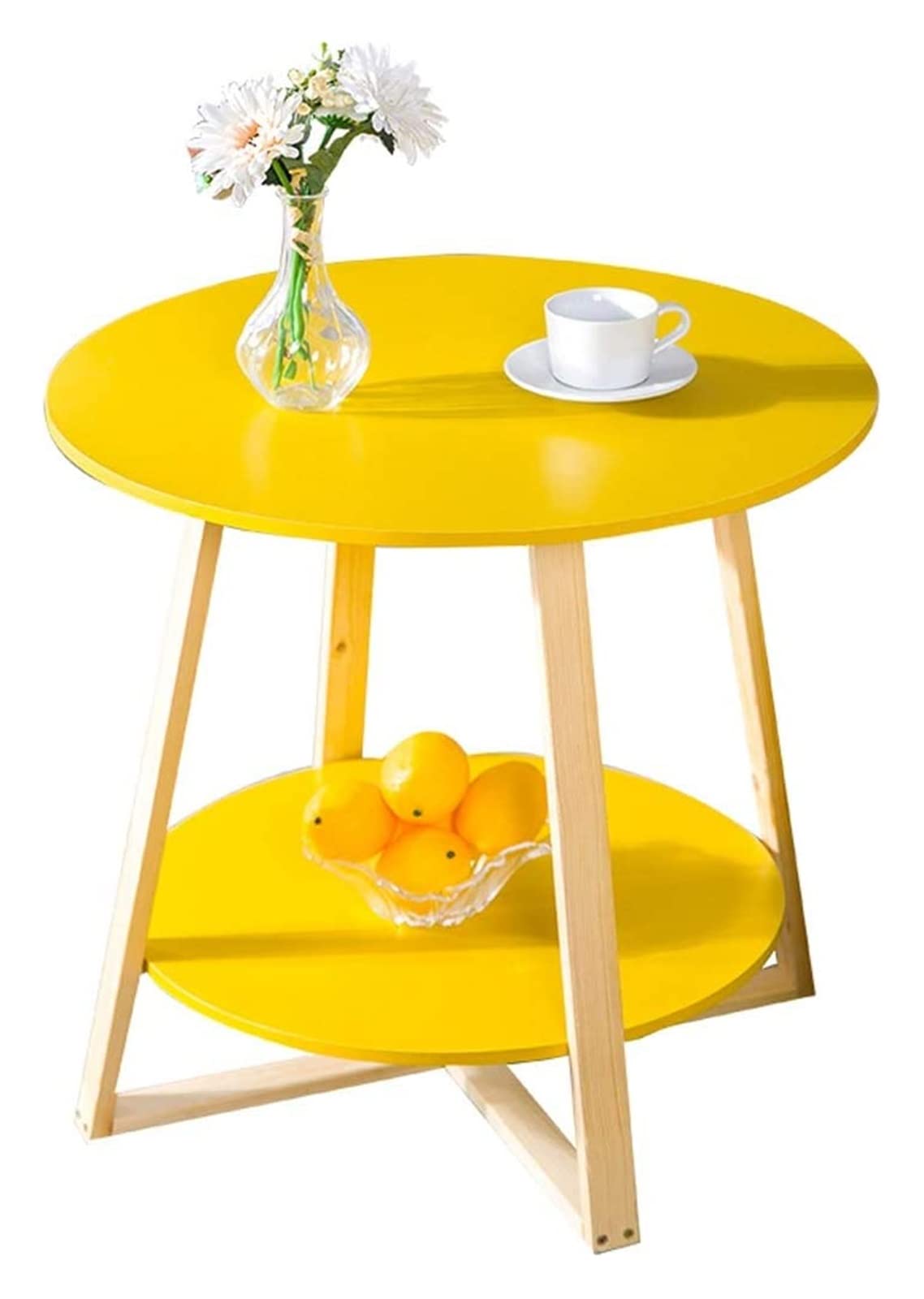 2-Tier Round Wood Coffee Table - Retro Side Table for Living Room, Balcony & Small Apartments (60x62cm) - Perfect for Tea Time, Reading & Sofa Decor