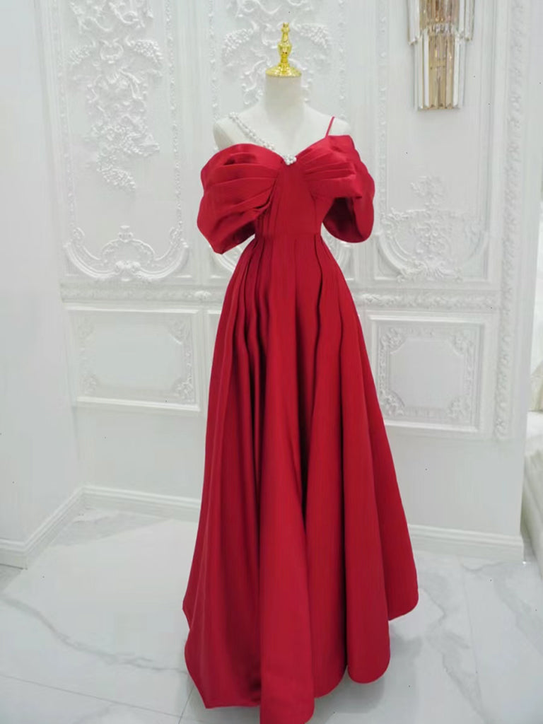 Elegant A-Line Satin Off-Shoulder Red Long Prom Dress - Formal Evening Gown for Homecoming, Ball & Special Occasions