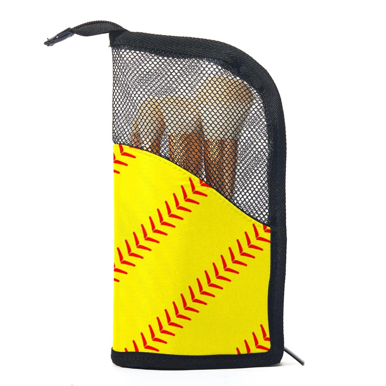 Premium 12-Piece Makeup Brush Organizer Bag - Yellow Baseball Texture Portable Brush Holder Case for Travel & Home Storage | Perfect for Makeup Artists & Beauty Enthusiasts