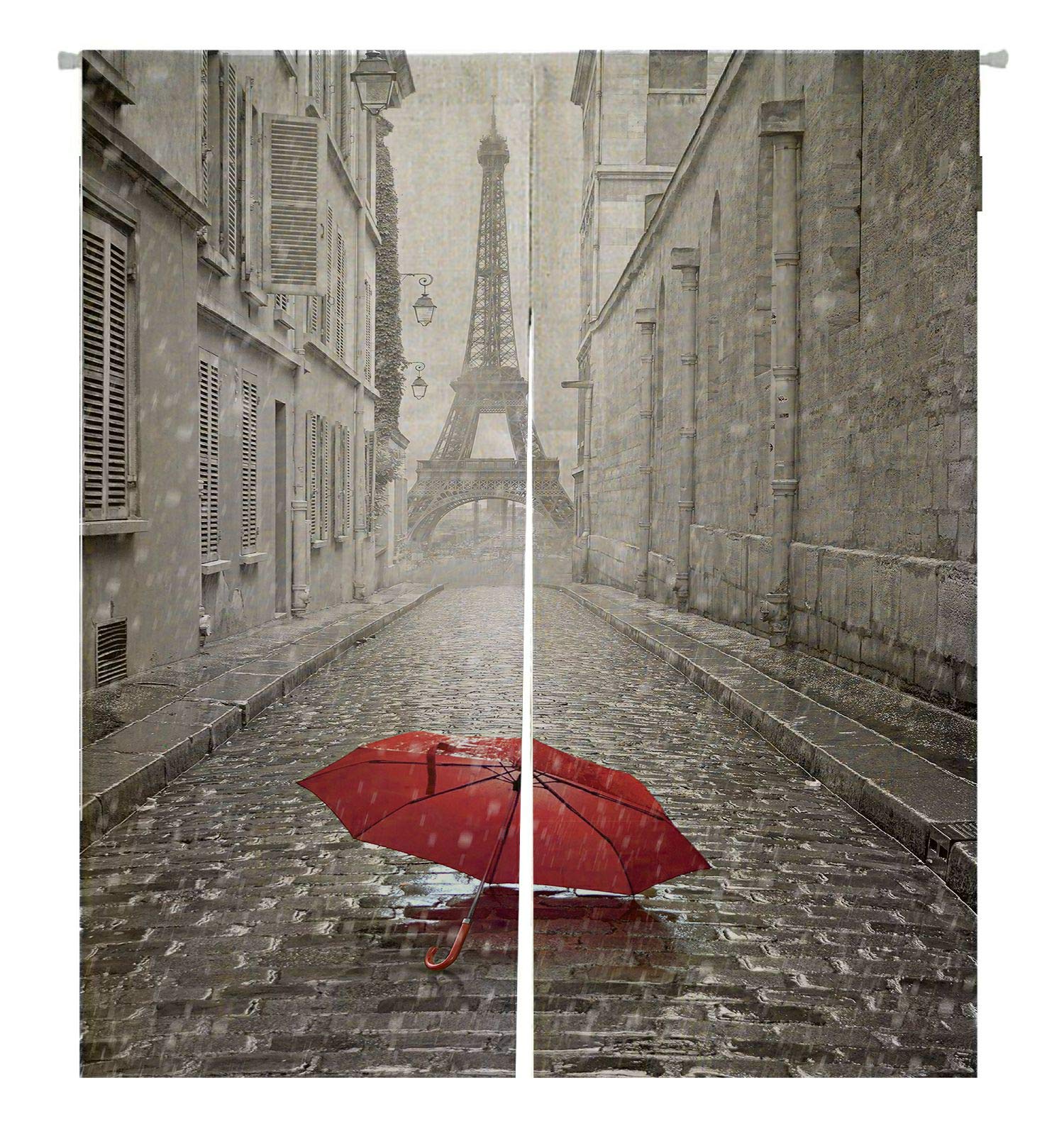 ABPHQTO Eiffel Tower View Paris Street Japanese Noren Curtain - Cotton Linen Doorway & Window Treatment (85x150cm) for Home Decor, Cafe, or Restaurant