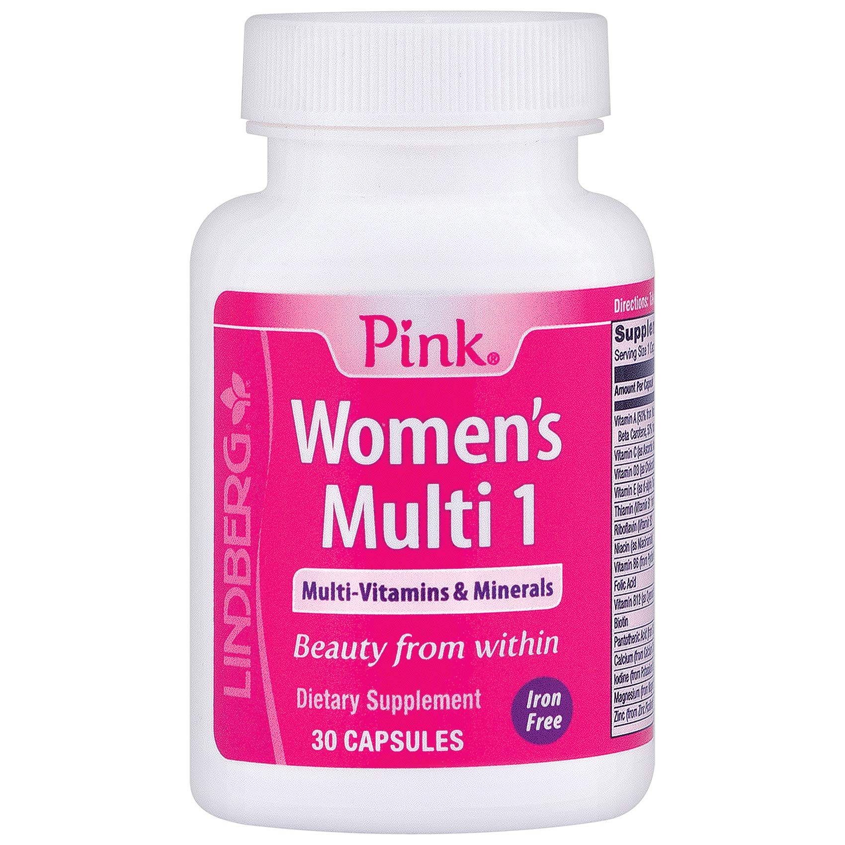 Pink Women's Multivitamin Supplement - 30 Capsules, Iron-Free for Sensitive Stomachs | Daily Health Support for Women, Energy & Wellness Boost