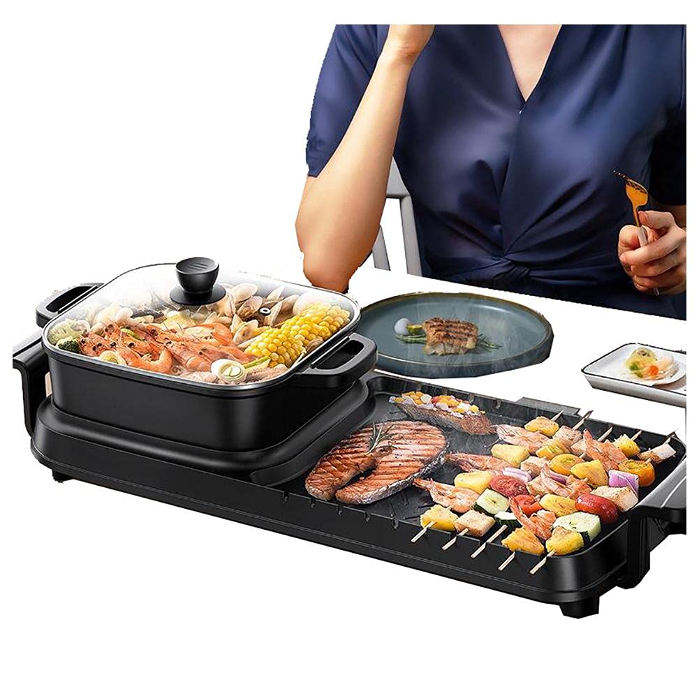 2200W Multifunctional Electric Hot Pot & Grill - 2-in-1 Non-Stick Indoor BBQ Stove with Separable Design | Smokeless Korean Hot Pot & Tabletop Grill for Home, Party, Camping & Family Gatherings