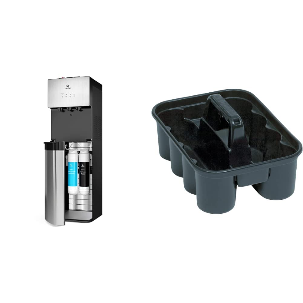 Avalon A5 Bottleless Water Cooler Dispenser with Self-Cleaning Function | Commercial Grade | Perfect for Offices, Gyms & Home Use | Includes Rubbermaid Deluxe Carry Caddy for Spray Bottles, Sports Bottles & Delivery Drivers (Black)