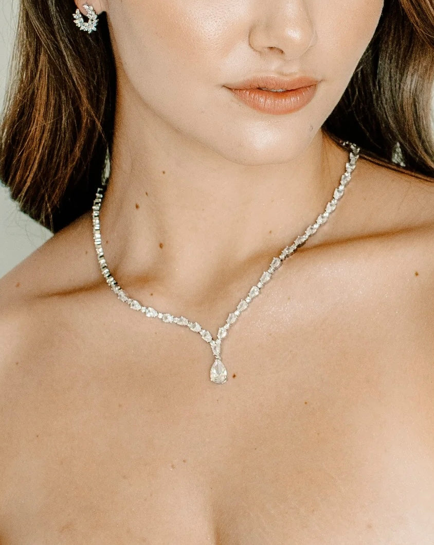 Taylor Simulated Diamond Bridal Necklace - Elegant Wedding Jewelry for Bride, Engagement, Anniversary & Special Occasions