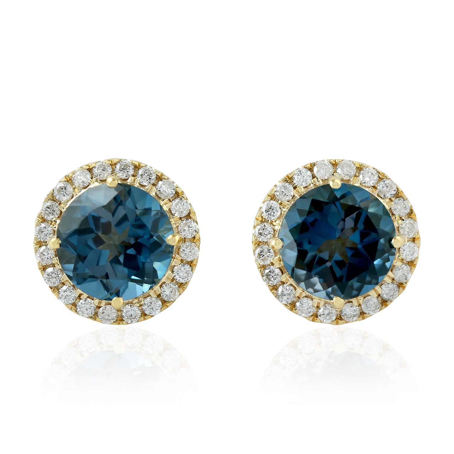 18K Yellow Gold London Blue Topaz Pave Diamond Stud Earrings – Elegant Jewelry for Women, Perfect Gift for Birthday, Anniversary & Special Occasions