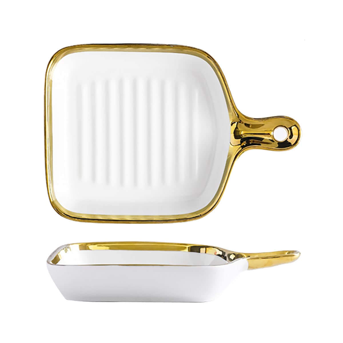 Bicuzat 8.5 Inch Ceramic Au Gratin Dish with Golden Trim - Oven Safe Baking Dish for Potatoes, Bread & Casseroles - Perfect for Home Baking, Kitchen & Holiday Gatherings