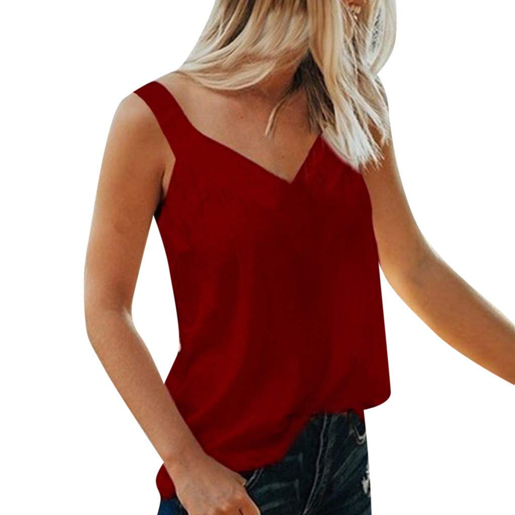 Aunimeifly Women's Sexy V-Neck Sleeveless Tank Top - Pure Color Loose Casual Camisole Blouse for Summer | Trendy Women's Fashion, Perfect for Beach, Gym, and Everyday Wear