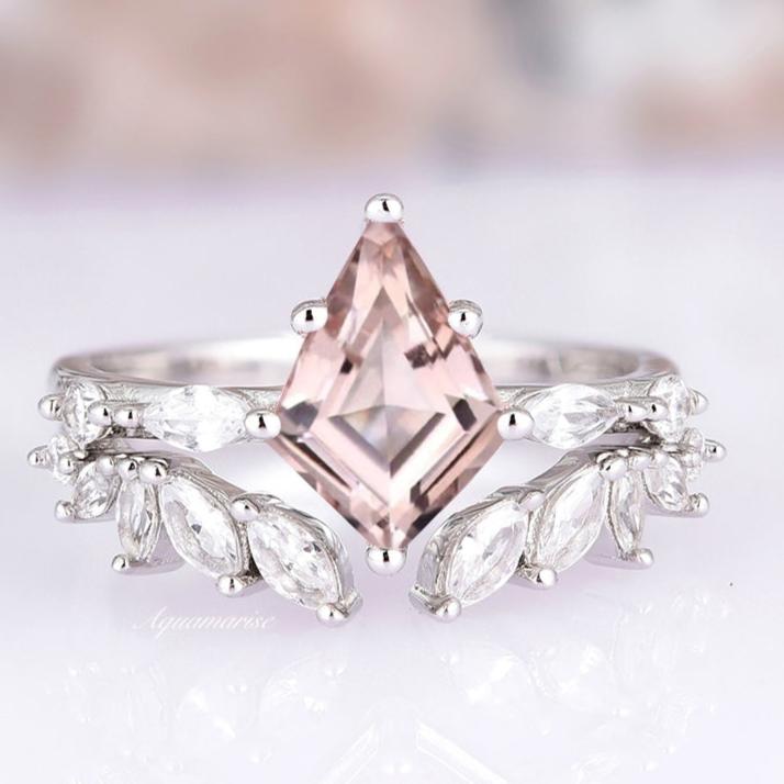 Morganite & Sterling Silver Kite Ring Set for Women - Elegant Stackable Rings for Engagement, Wedding, Anniversary & Everyday Wear