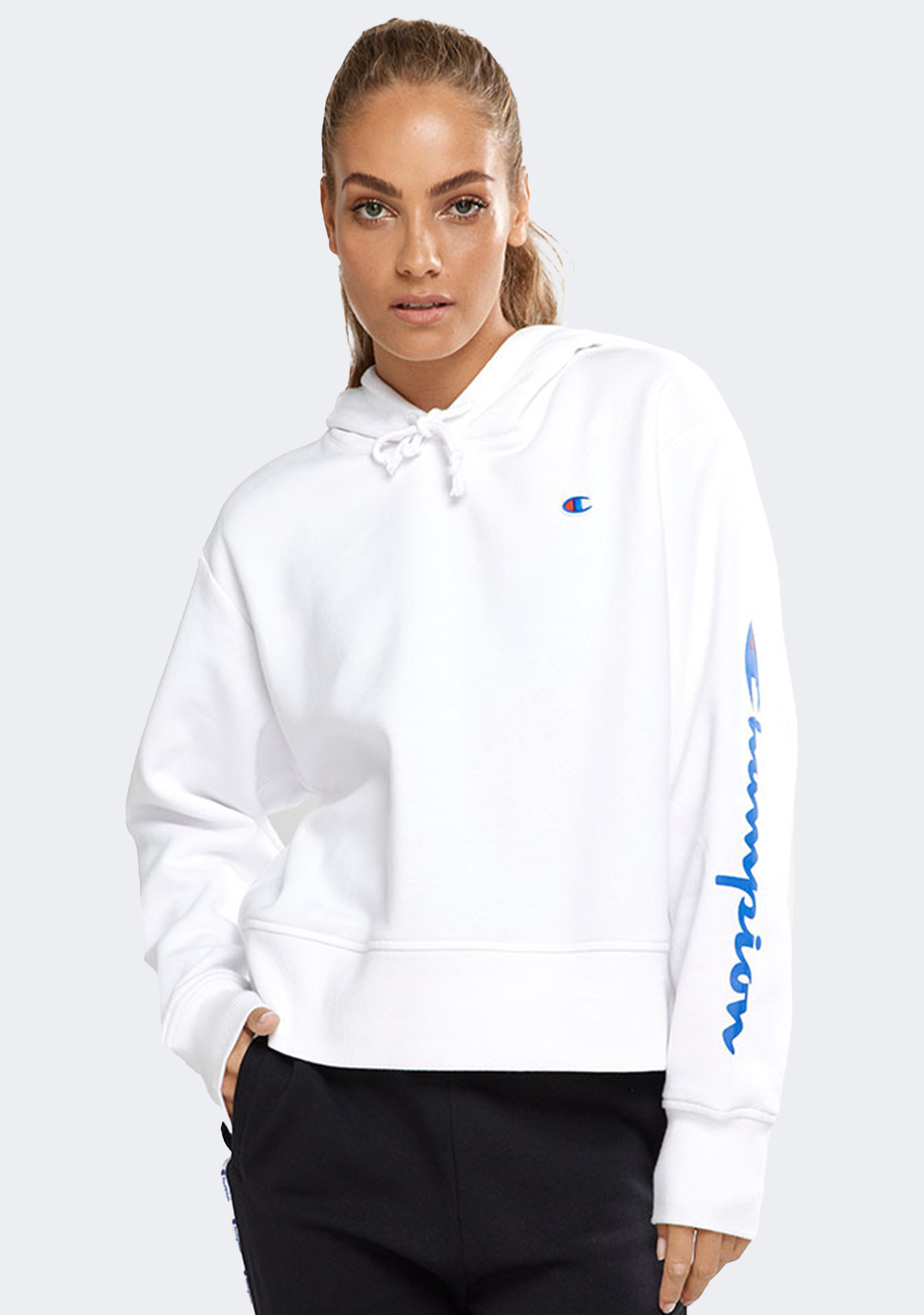 Champion Women's Graphic Hoodie - Sporty Pullover Sweatshirt for Casual Wear & Gym - White