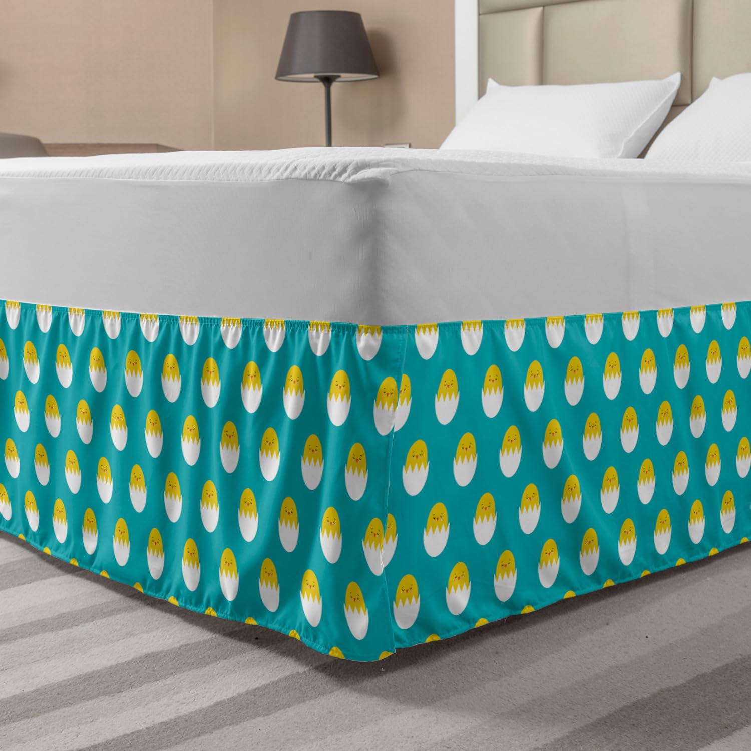 Ambesonne Yellow Bird Bed Skirt - Queen Size, Seafoam Yellow for Bedroom Decor