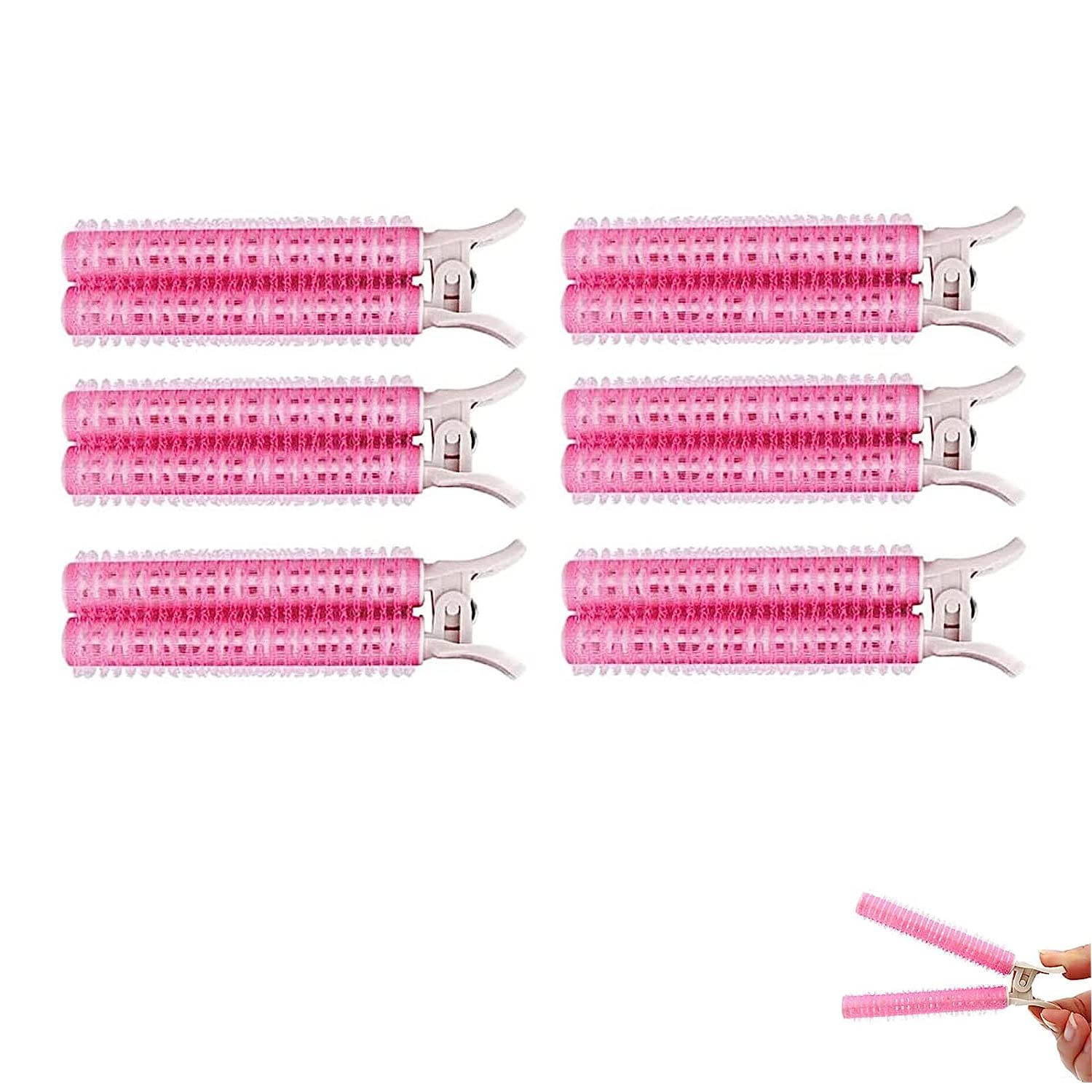 6pcs Velcro Hair Rollers for Voluminous Hair - Rose Red Hair Root Clips for Women, Instant Volume Boost, Portable Hair Styling Accessories for Home, Travel & Salon Use