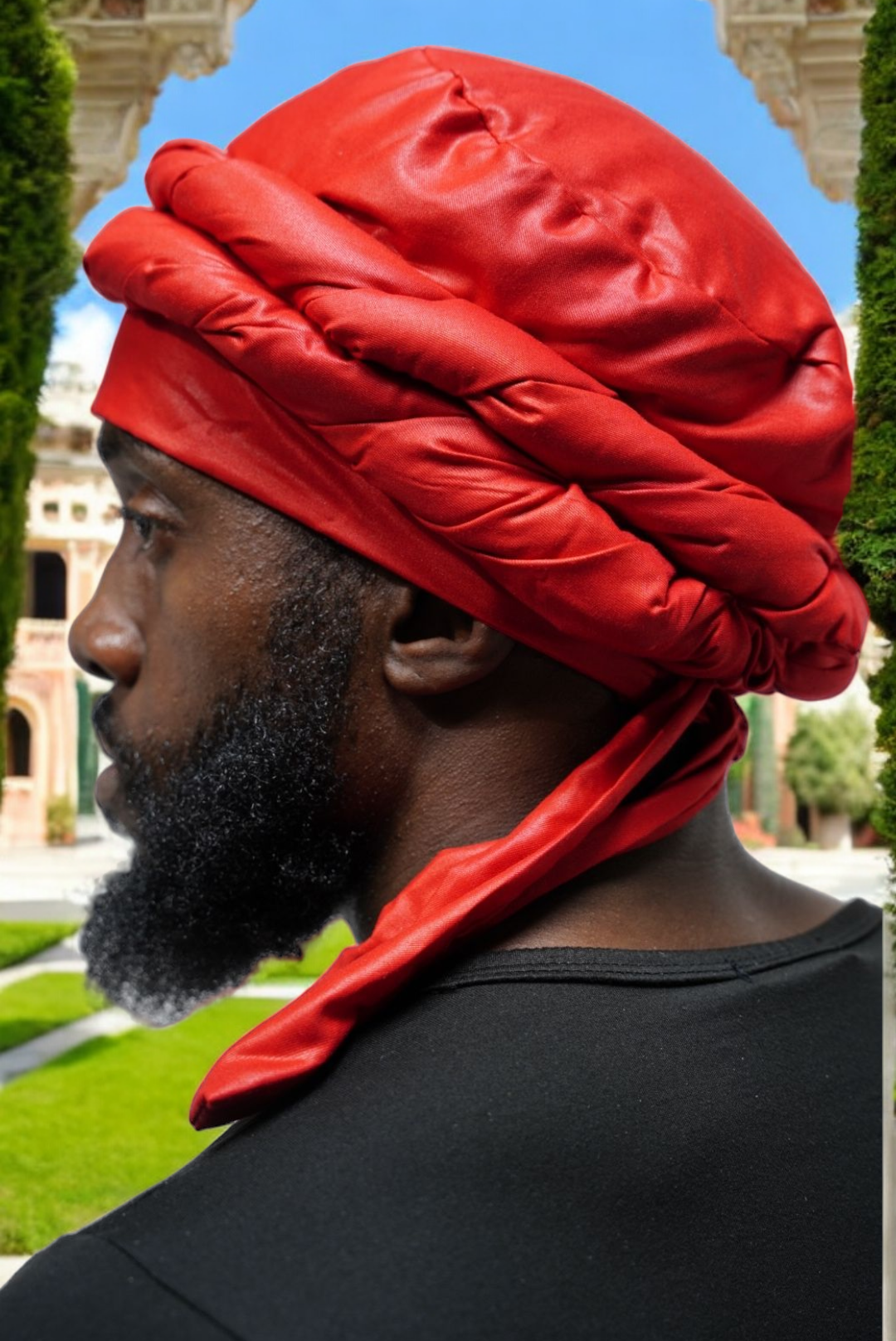 Dupsie's Zuberi Pre-Wrapped Red Turban DPH4097PT1 – Stylish Headwrap for Women, Perfect for Weddings, Parties & Cultural Events