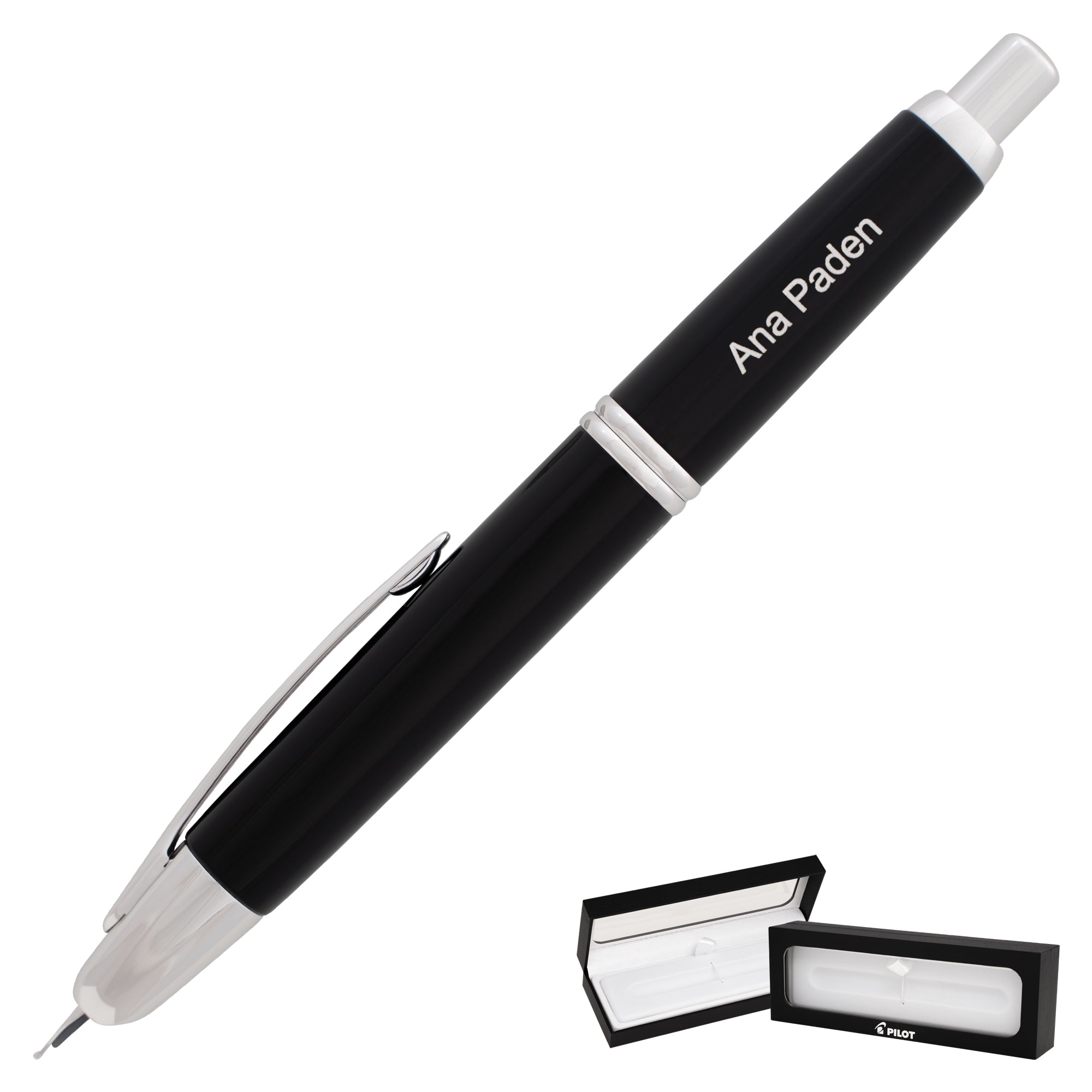 Premium Pilot Vanishing Point Fountain Pen - Black Lacquer & Rhodium Plated Trim - Perfect for Business Signatures, Journaling & Gift Giving