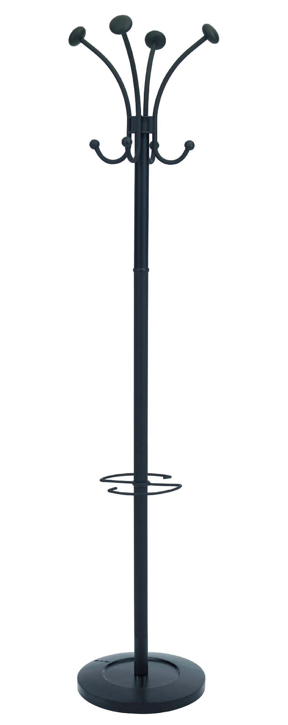 Alba Classic Black Floor Coat Rack with 8 Hooks - Sturdy Entryway Hallway Organizer for Jackets, Hats, Bags & Accessories | Perfect for Home, Office & Dorm Room Organization