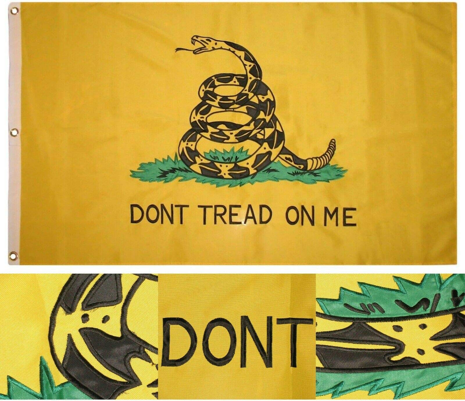 3x5 Embroidered Gadsden Culpeper Don't Tread Flag Lapel Pin for Bike Hats & Motorcycle Gear - 3 Clips & Studs for Clothing Accessories (Perfect for Biker Jackets, Caps & Patriotic Outfits)