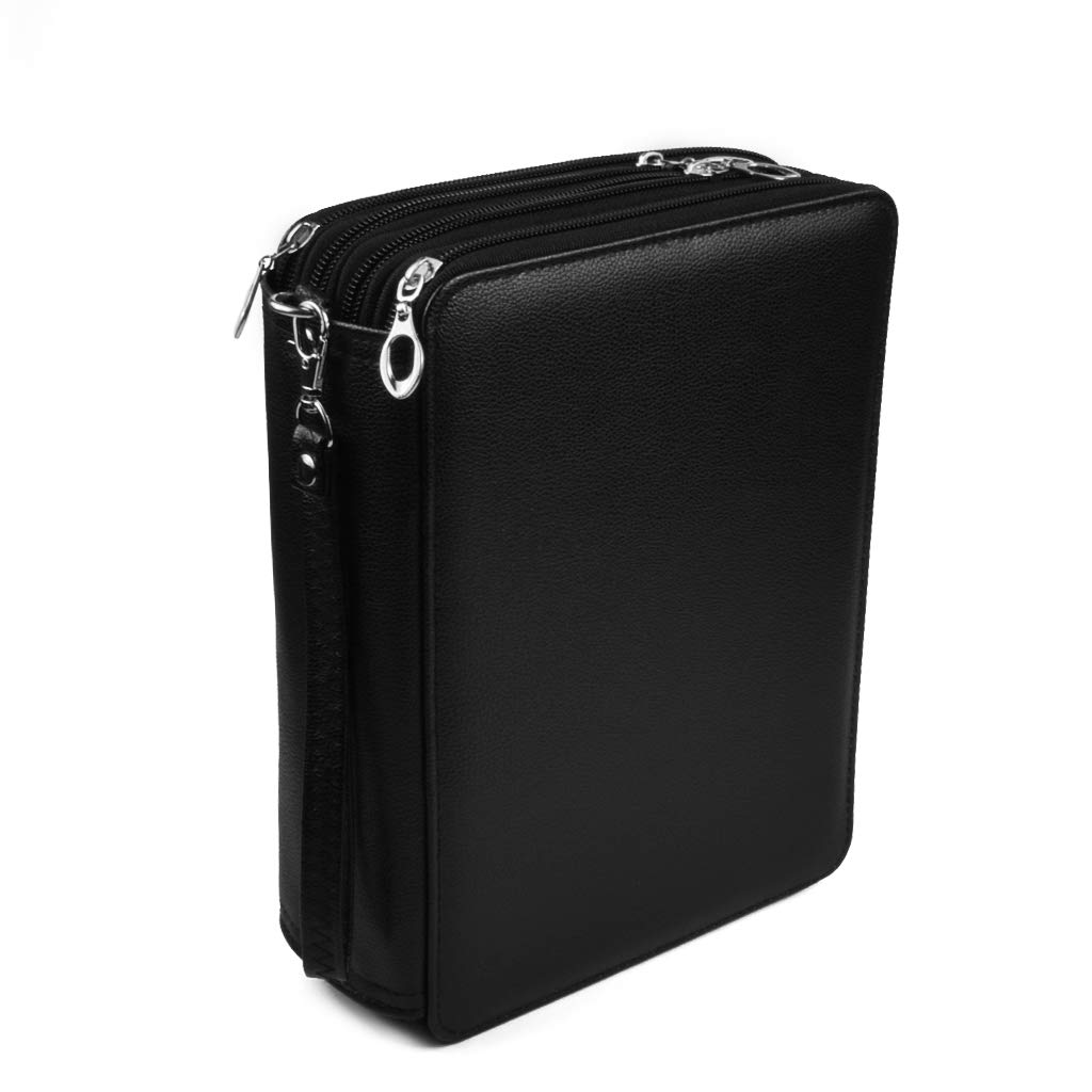MarsPie 168 Slot PU Leather Pencil Case for Colored Pencils - Soft & Durable Pen Holder Organizer for Artists, Students & Office Use (Black)