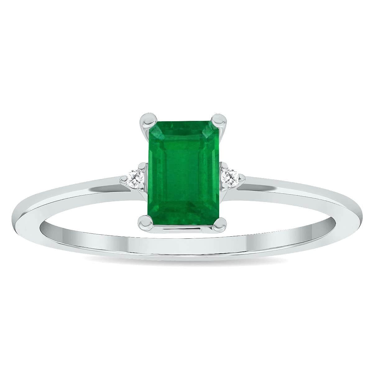 10K White Gold Women's Emerald and Diamond Classic Band Ring – Elegant Jewelry for Weddings, Anniversaries & Special Occasions