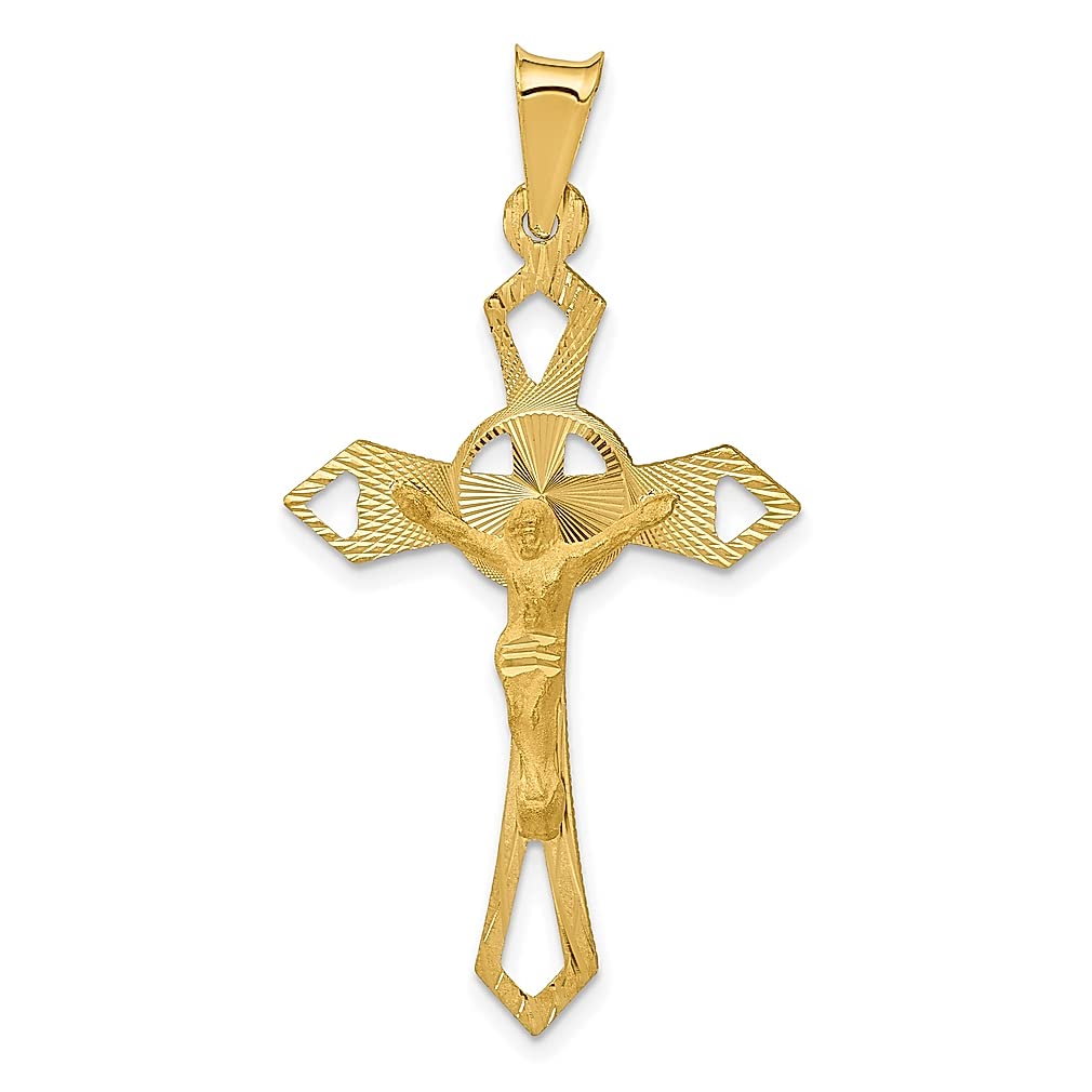 14K Yellow Gold Crucifix Cross Pendant Necklace for Women - Religious Celtic Iona Jewelry, Elegant Gift for Her - Perfect for Church, Weddings & Special Occasions