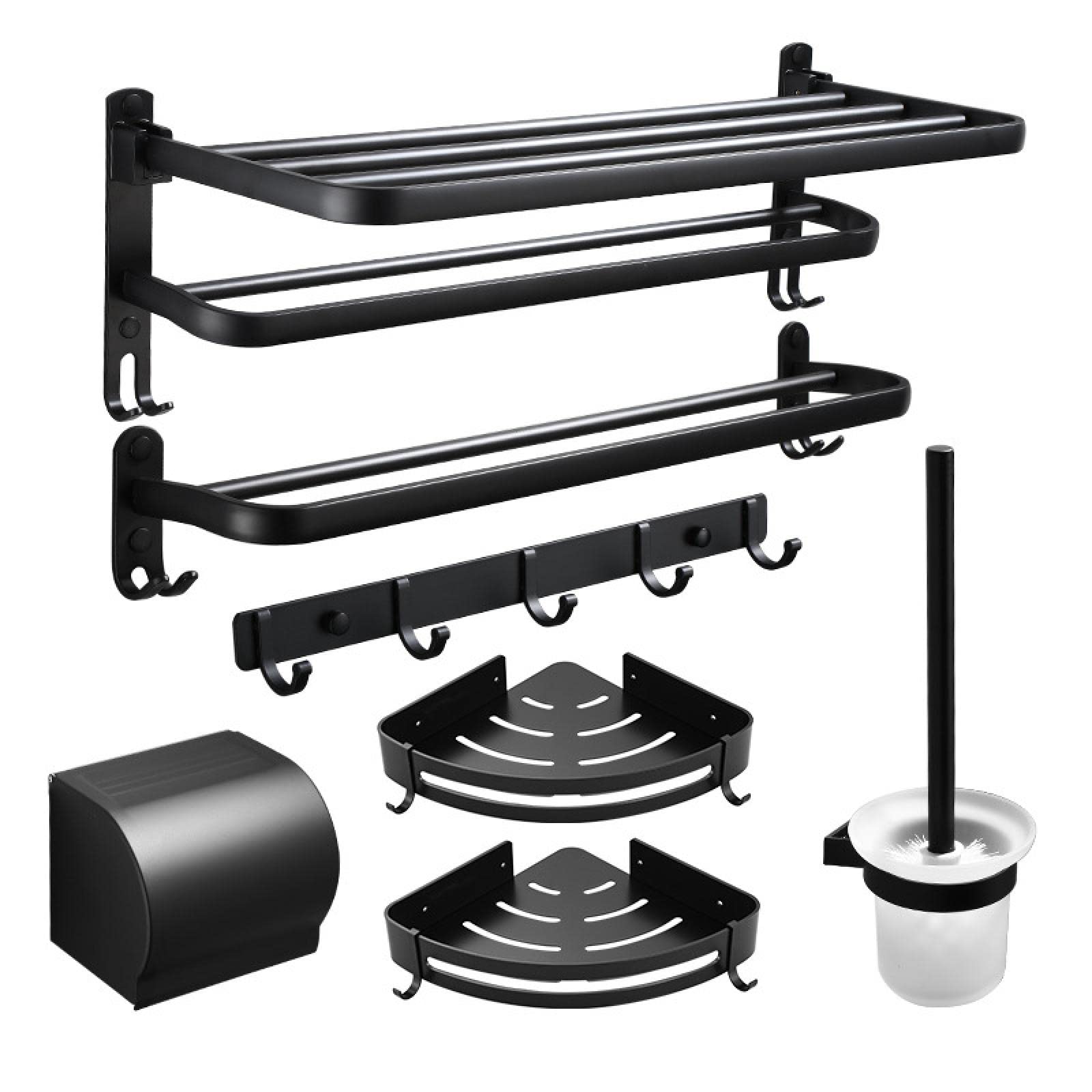 Black Aluminum Bath Towel Rack - Space Saving Wall Mounted Bathroom Storage Organizer for Towels, Robes & Accessories | Perfect for Small Bathrooms, Apartments & Dorm Rooms