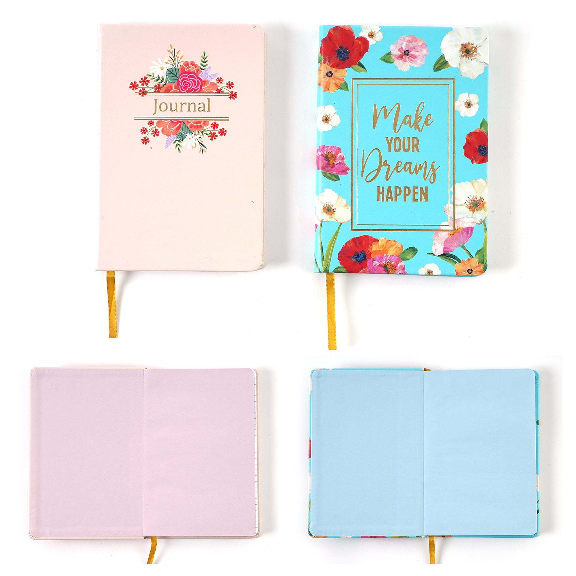 Premium 128 Sheet/256 Page PU Leather Hardcover Notebook - Floral Life Design, 5.5