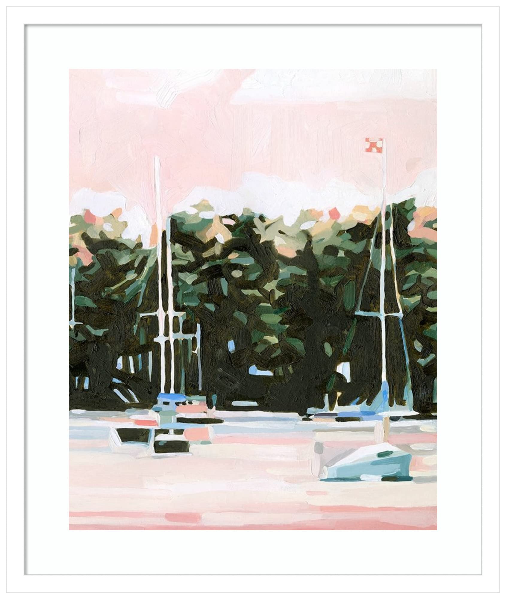 Emma Scarvey Lake Afternoon I Wood Framed Wall Art Print - 21x25 Inches, Svelte White Frame - Nature Landscape Painting for Living Room, Bedroom & Office Decor