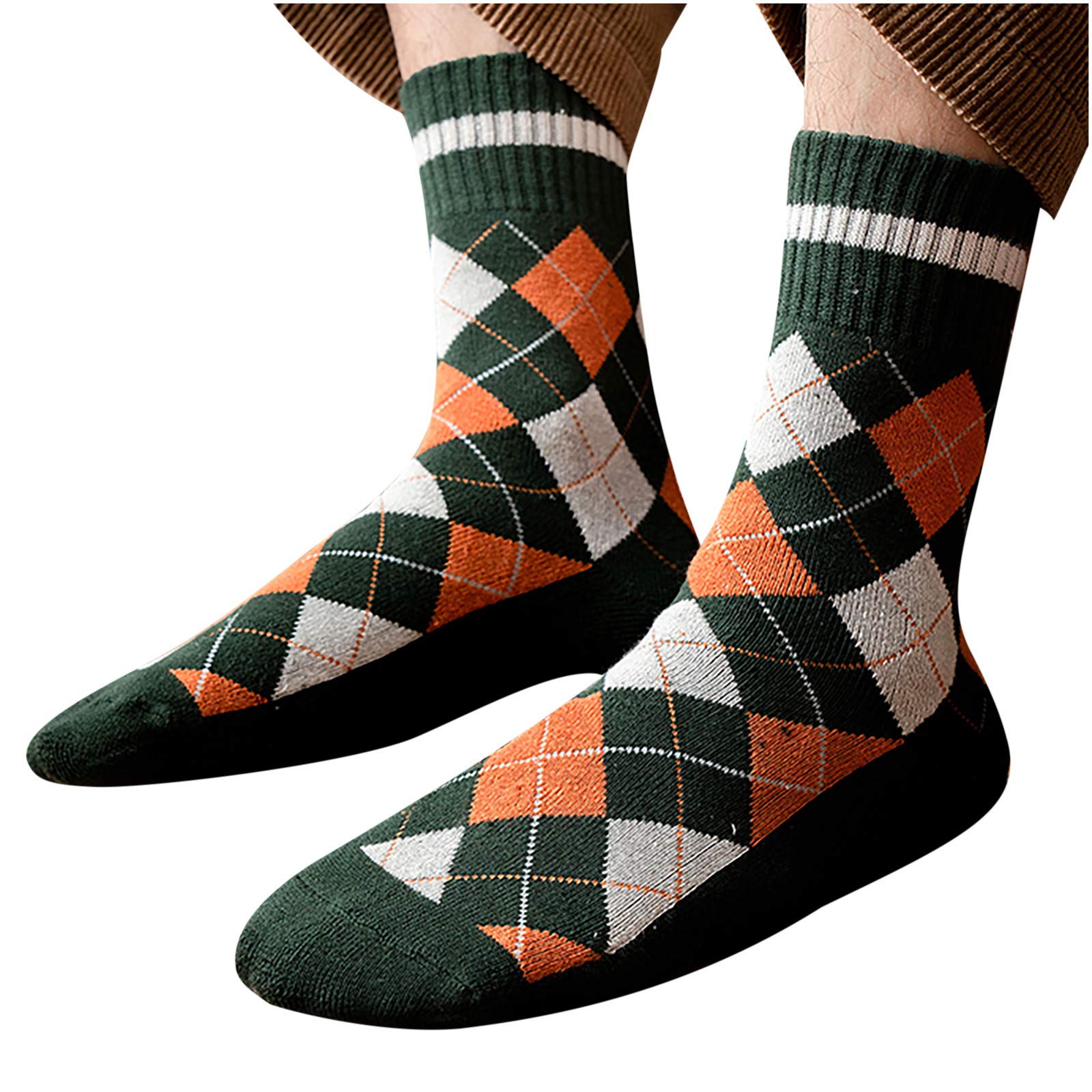 Winter Men's Warm Diamond Lattice Terry Socks - Mid-Calf Thermal Socks for Outdoor Sports & Cold Weather Comfort