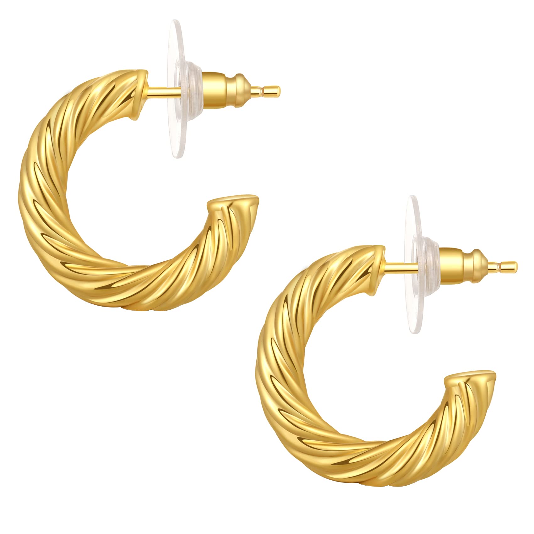 Twisted Gold Hoop Earrings for Women - Thick Chunky Hypoallergenic Vintage Twist Hoops - Perfect for Parties, Weddings & Everyday Wear