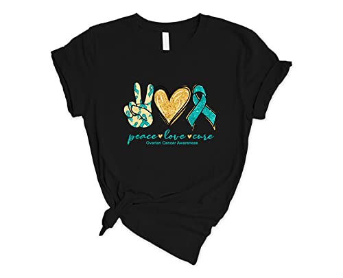 Peace Love Ovarian Cancer Awareness Shirt - Support Ovarian Cancer Research & Show Your Solidarity - Perfect for Cancer Survivors, Supporters & Awareness Events