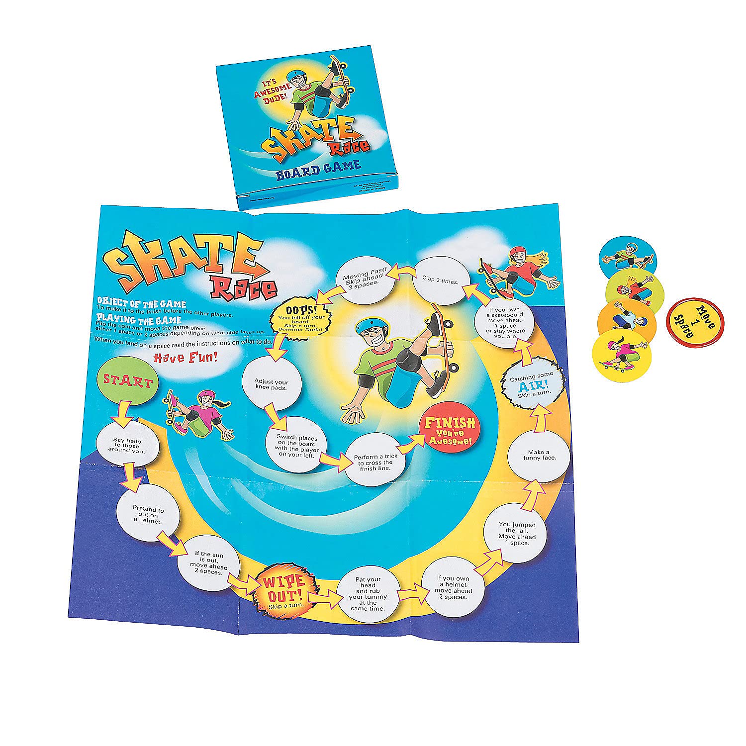 Fun Express Cardboard Skate Park Race Games - 12 Piece DIY Toy Set for Kids - Perfect for Indoor Play and Birthday Parties
