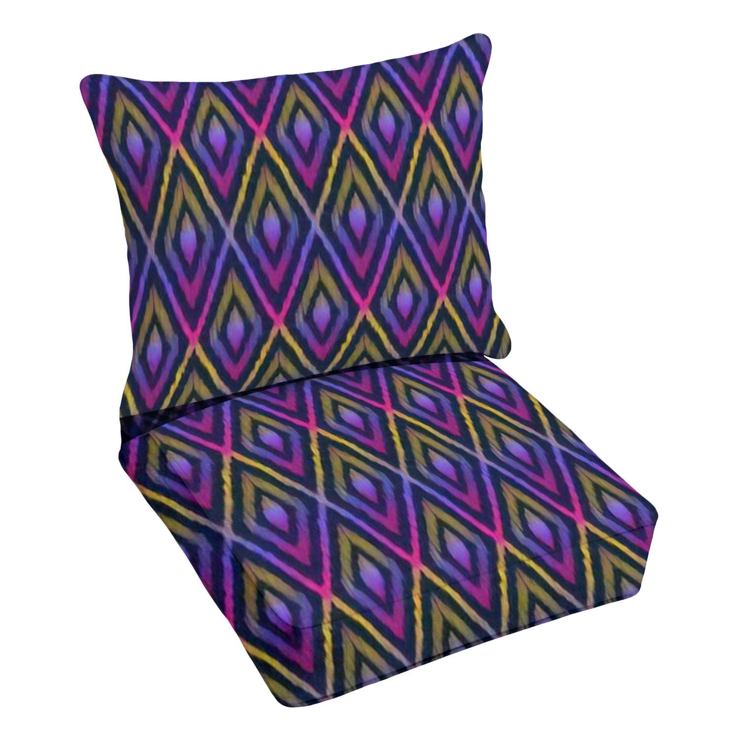 Boho Rainbow Outdoor Deep Seating Cushion Set - Colorful Ikat Tribal Print Premium Patio Furniture Cushions for Lounge Chairs - Perfect for Backyard, Garden, Poolside & Conversation Areas