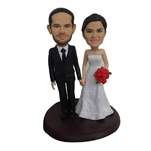 Custom Handmade Polymer Clay Wedding Cake Topper - Personalized Anniversary Gift, Funny Couple Figurine Sculpture for Wedding Decor & Party Centerpiece