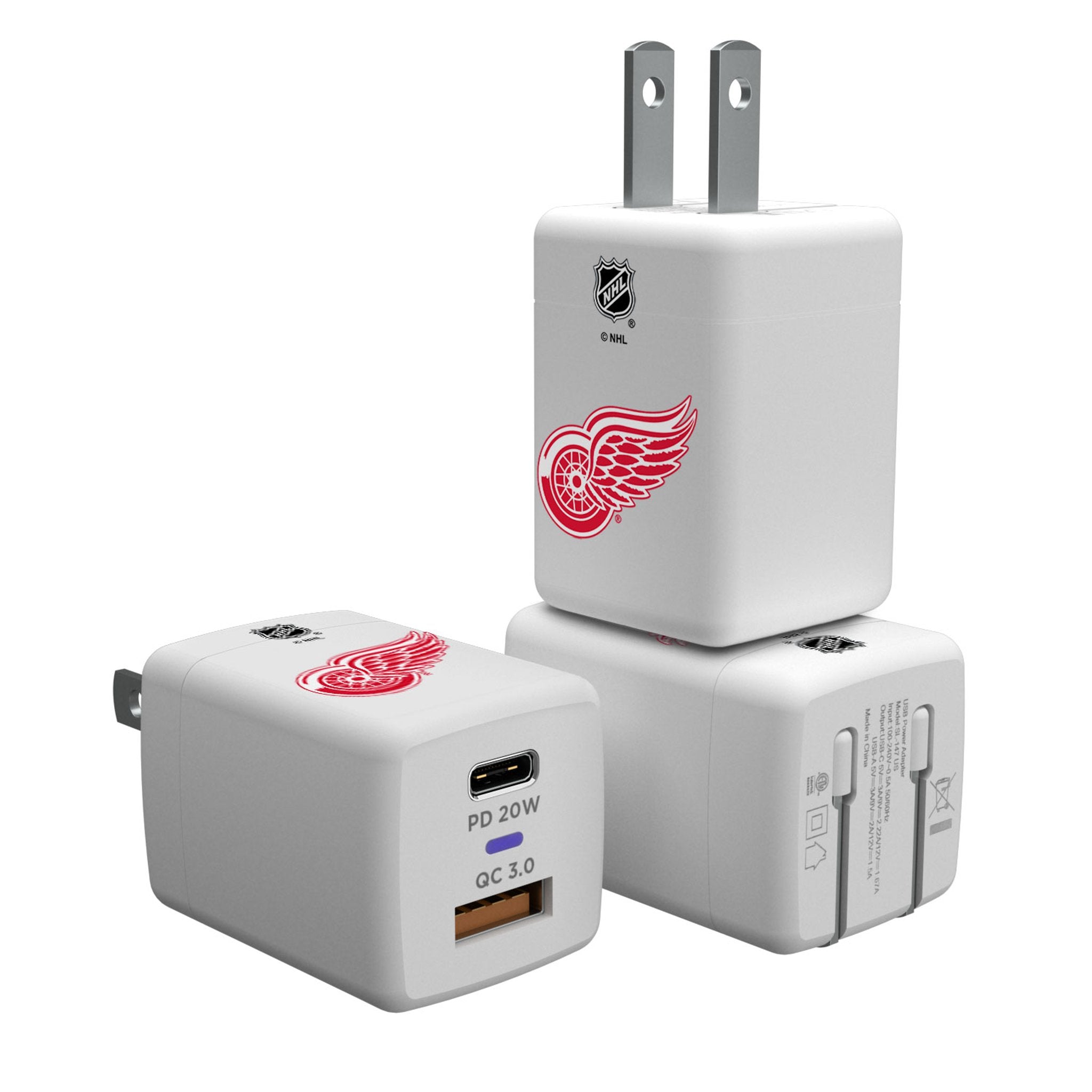 Detroit Red Wings Logo USB A/C Fast Charger - 2-Port Car & Wall Adapter for iPhone, Android - Perfect for Travel & Home Use