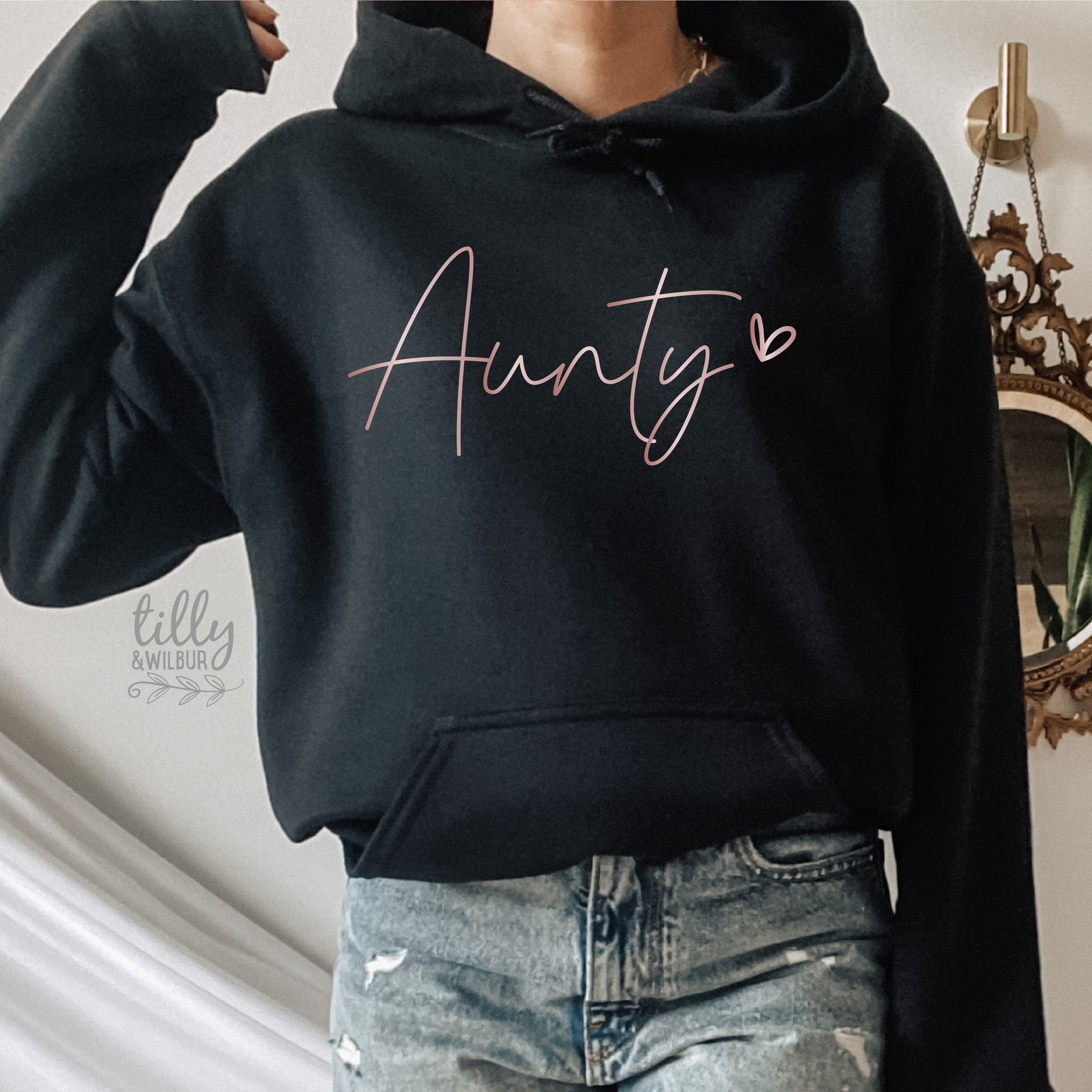 Trendy Aunty Hoodie with Rose Gold Print - Soft & Stylish Women's Pullover for Casual Wear, Lounge & Street Fashion