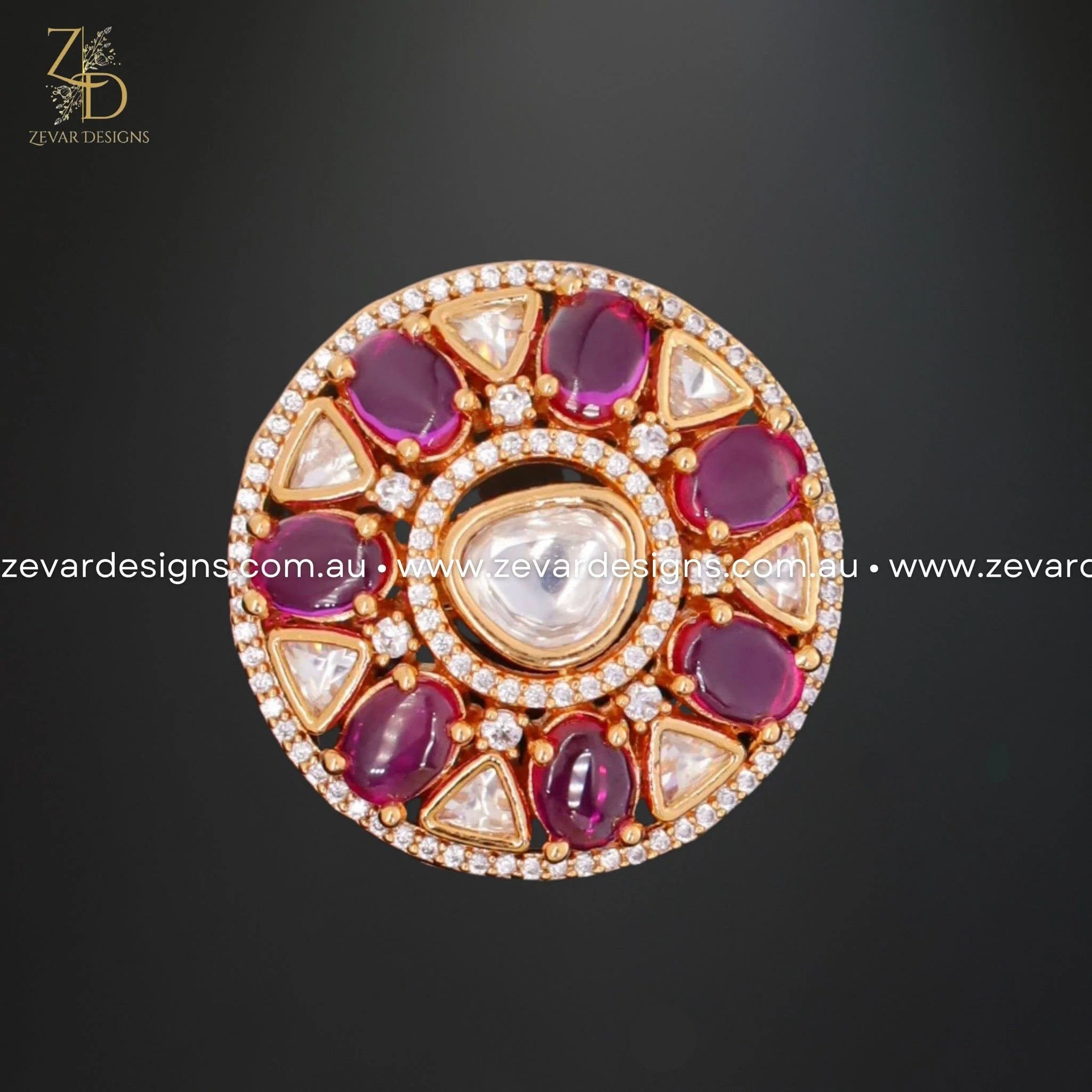 Exquisite AD and Kundan Polki Rings in Red - Perfect for Weddings, Festivals & Special Occasions