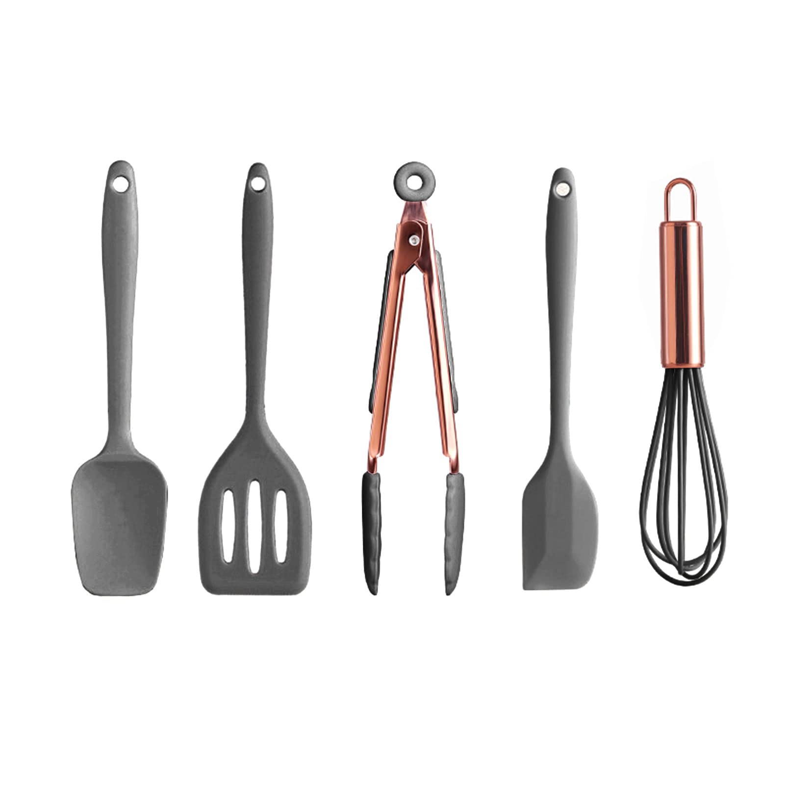 Nonstick Silicone Cooking Utensils Set - 5 Piece Spatula Set with Stainless Steel Handles (Grey) - Perfect for Nonstick Pans, Baking, Stirring & Serving - Ideal for Home Kitchen & Professional Chefs