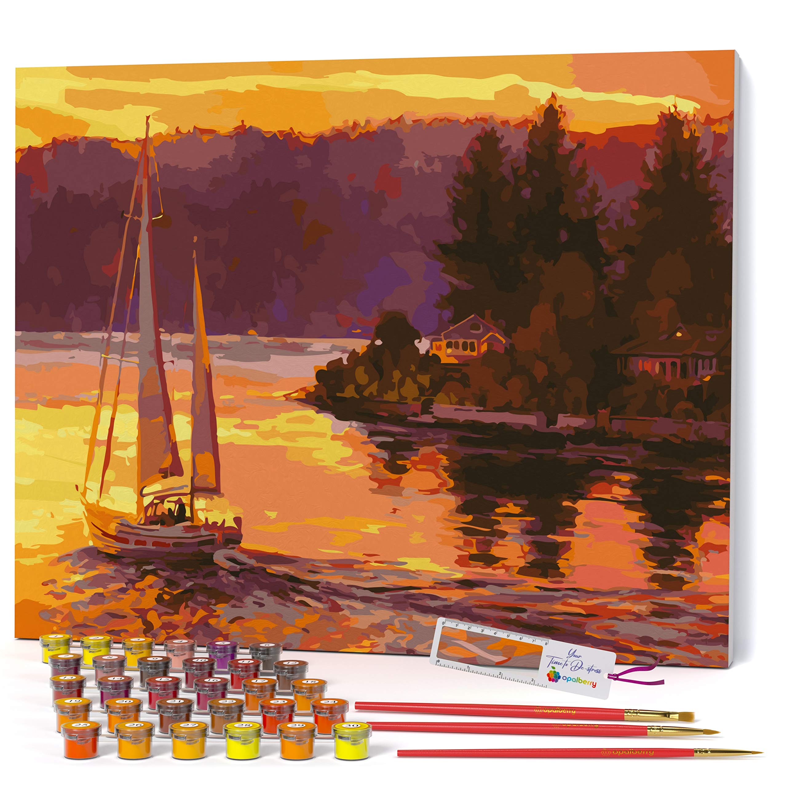 Opalberry Paint by Numbers Kit for Adults - Framed DIY Canvas Painting Kit with Sailing Scene - Perfect for Home Decor, Stress Relief & Creative Gift