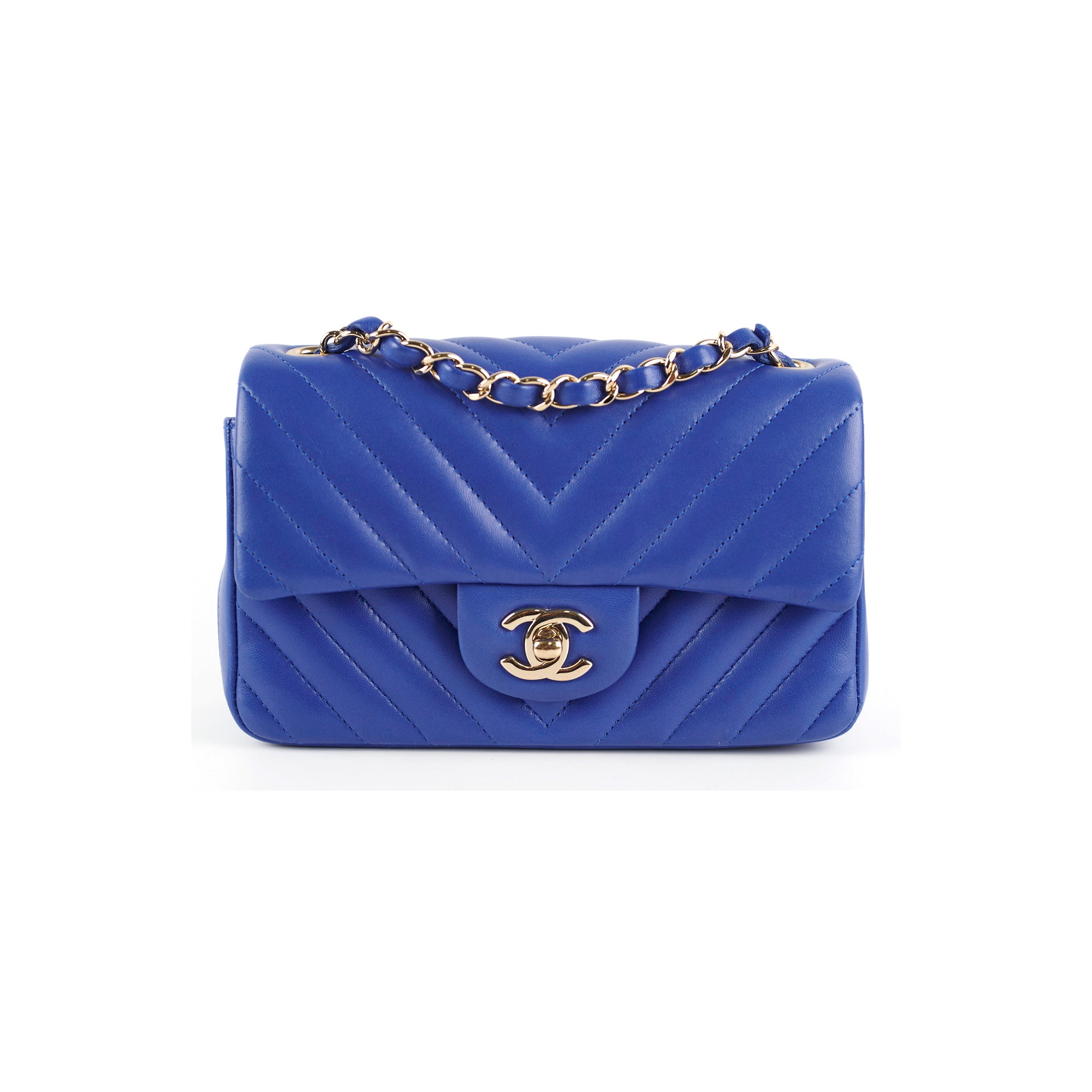 Chanel Mini Rectangular Chevron Blue Leather Crossbody Bag - Luxury Designer Handbag for Women, Perfect for Parties, Dates & Everyday Use
