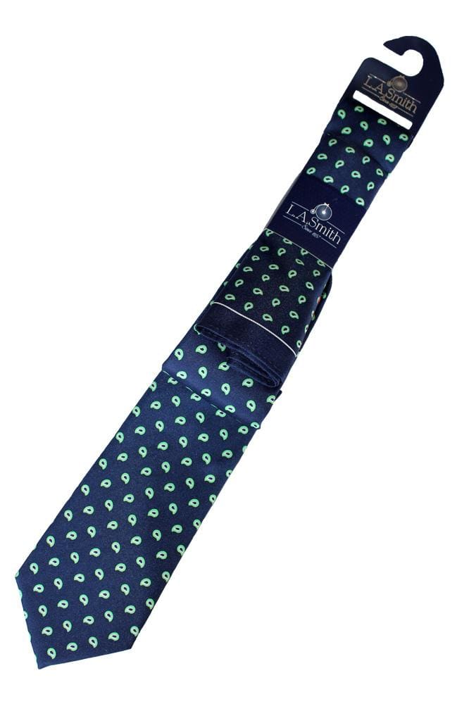 L.A. Smith Premium Polyester Green Paisley Necktie & Pocket Square Set - Formal Business Attire & Wedding Accessories for Men