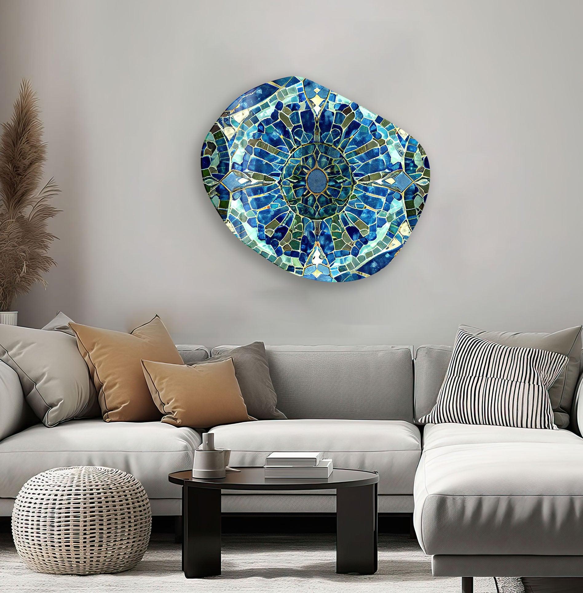 Blue Stained Glass Wall Art - Handcrafted Printing Decor for Home & Office - Perfect for Living Room, Bedroom, and Gift Giving